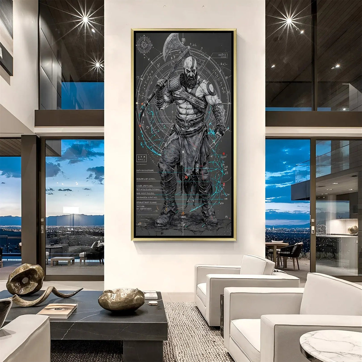 Kratos Wrath of Sparta artwork in luxury golden floater frame featuring epic mythological warrior design