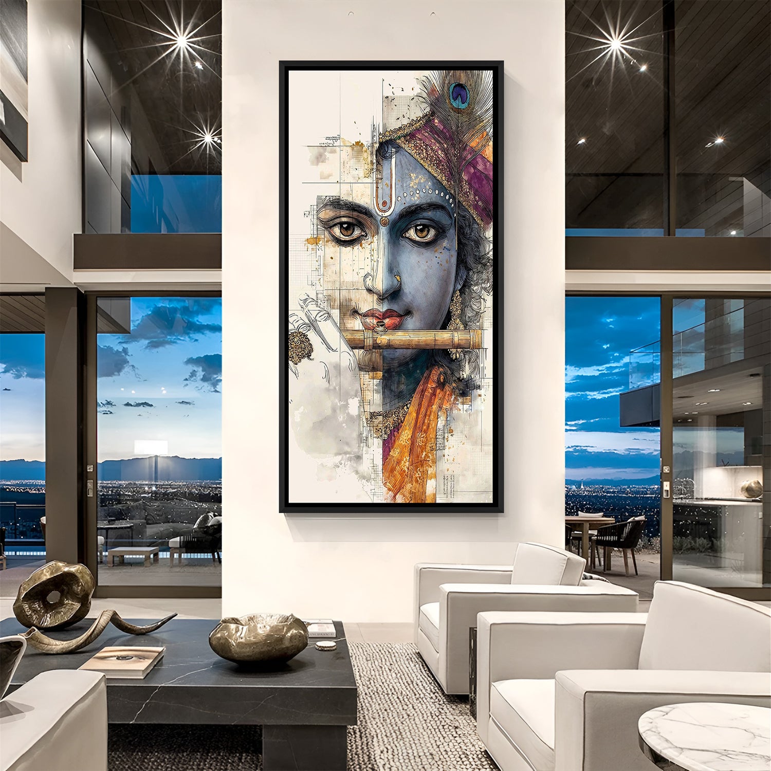 Krishna painting in modern black frame for home decor