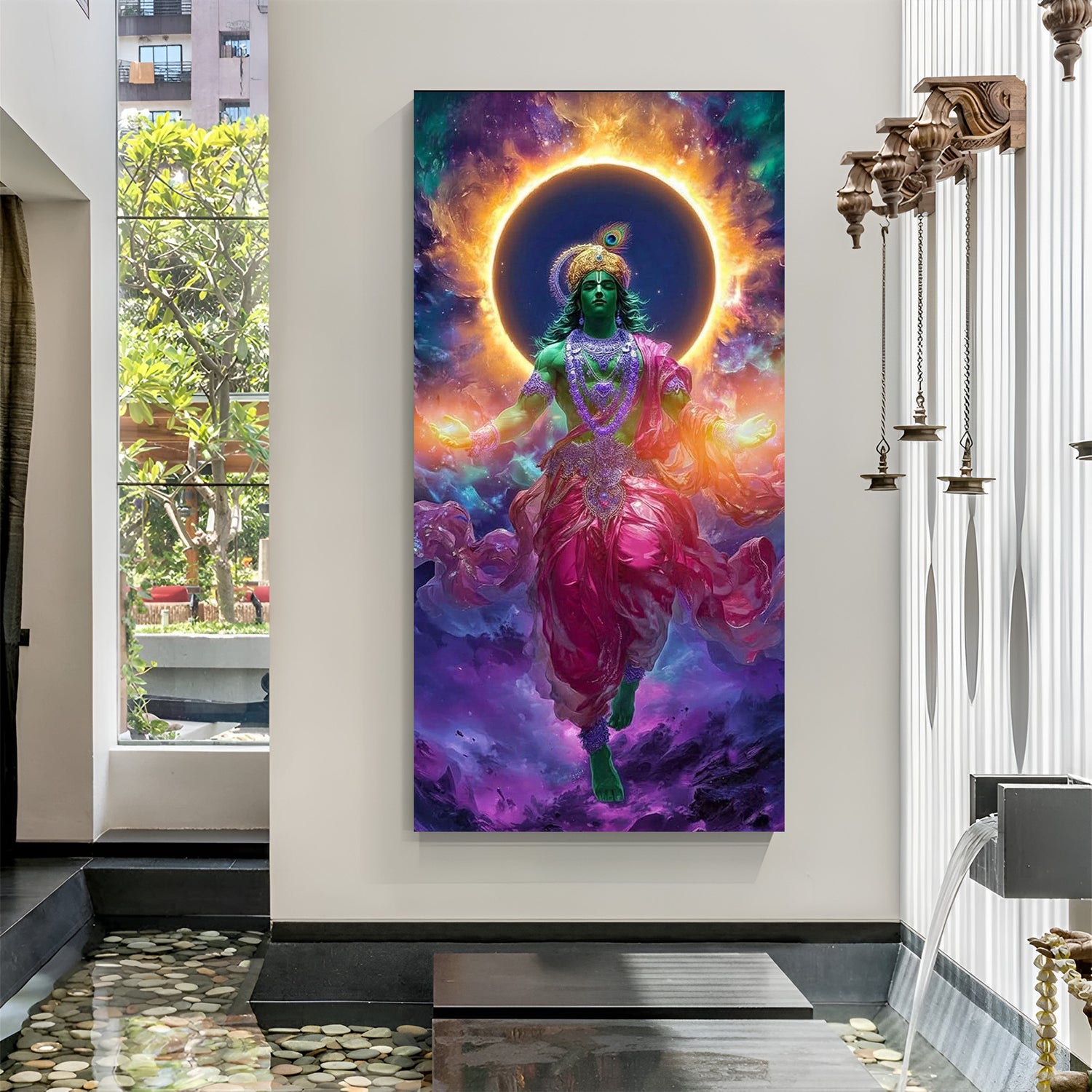 cosmic roop krishna ji canvas wall art showing divine vishwaroop form with spiritual aura and universal presence for home decor and meditation