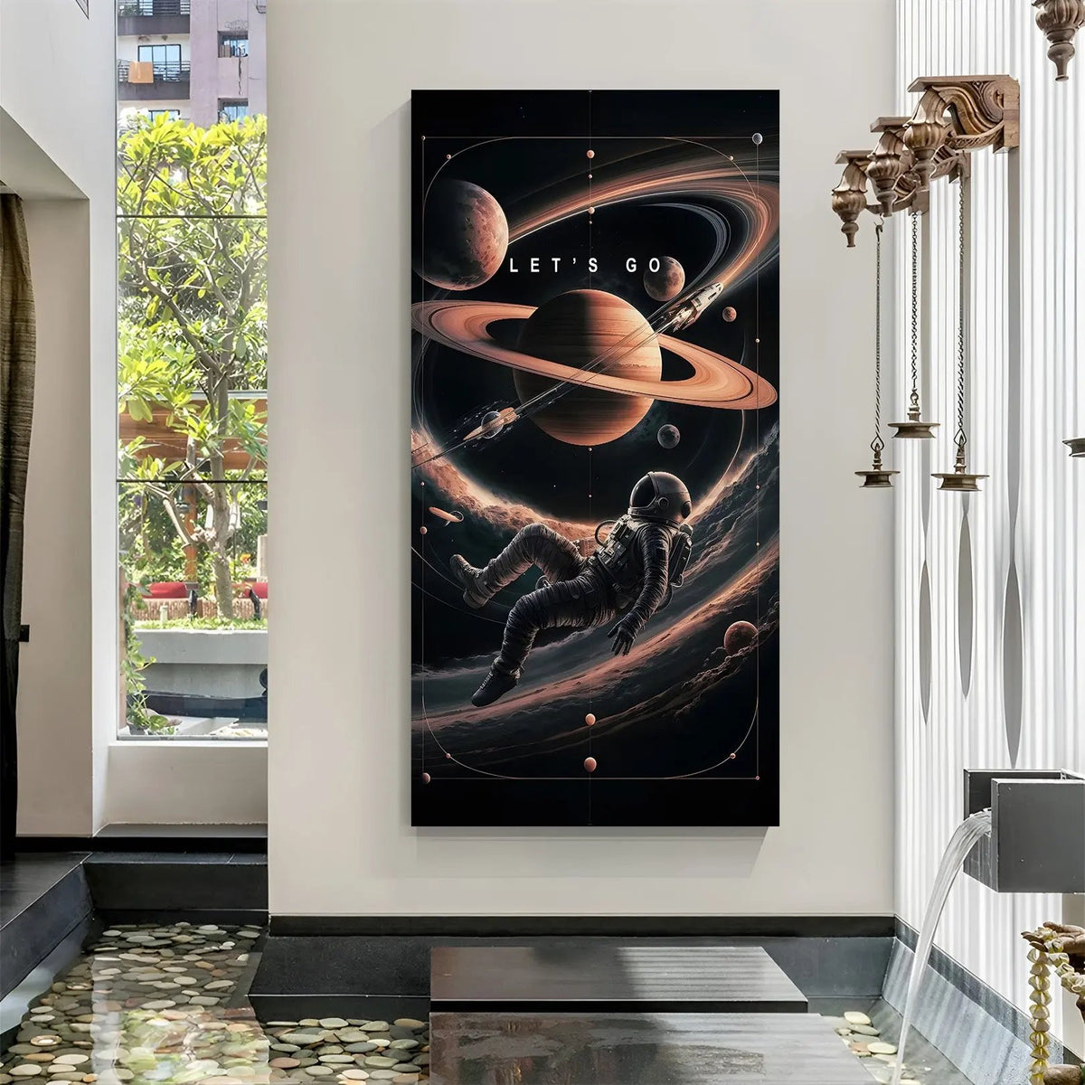 Let’s Go space motivation canvas wall art in premium canvas wrapped frame with energetic cosmic galaxy background