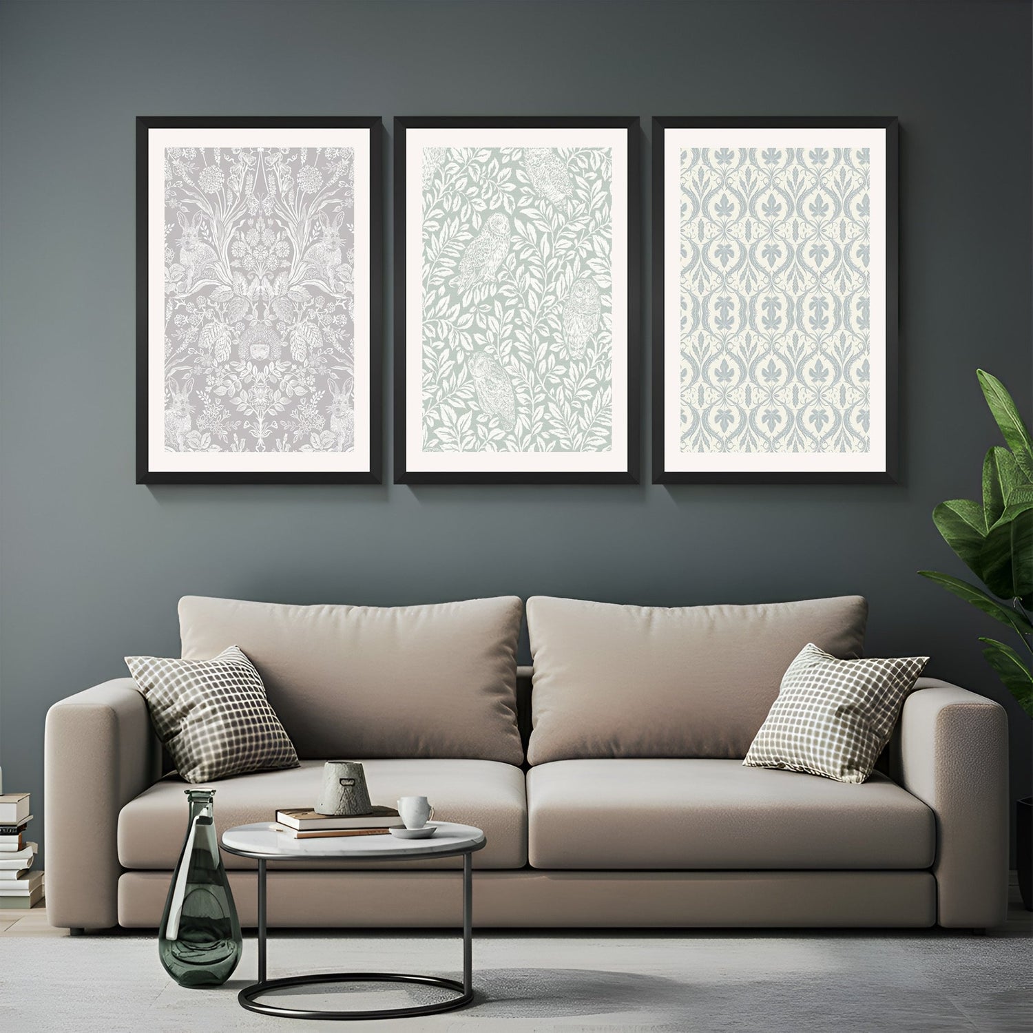 Set of 3 canvas wall art prints with soft pastel floral designs inspired by wallpaper style – ideal for elegant, airy, and minimalist interiors