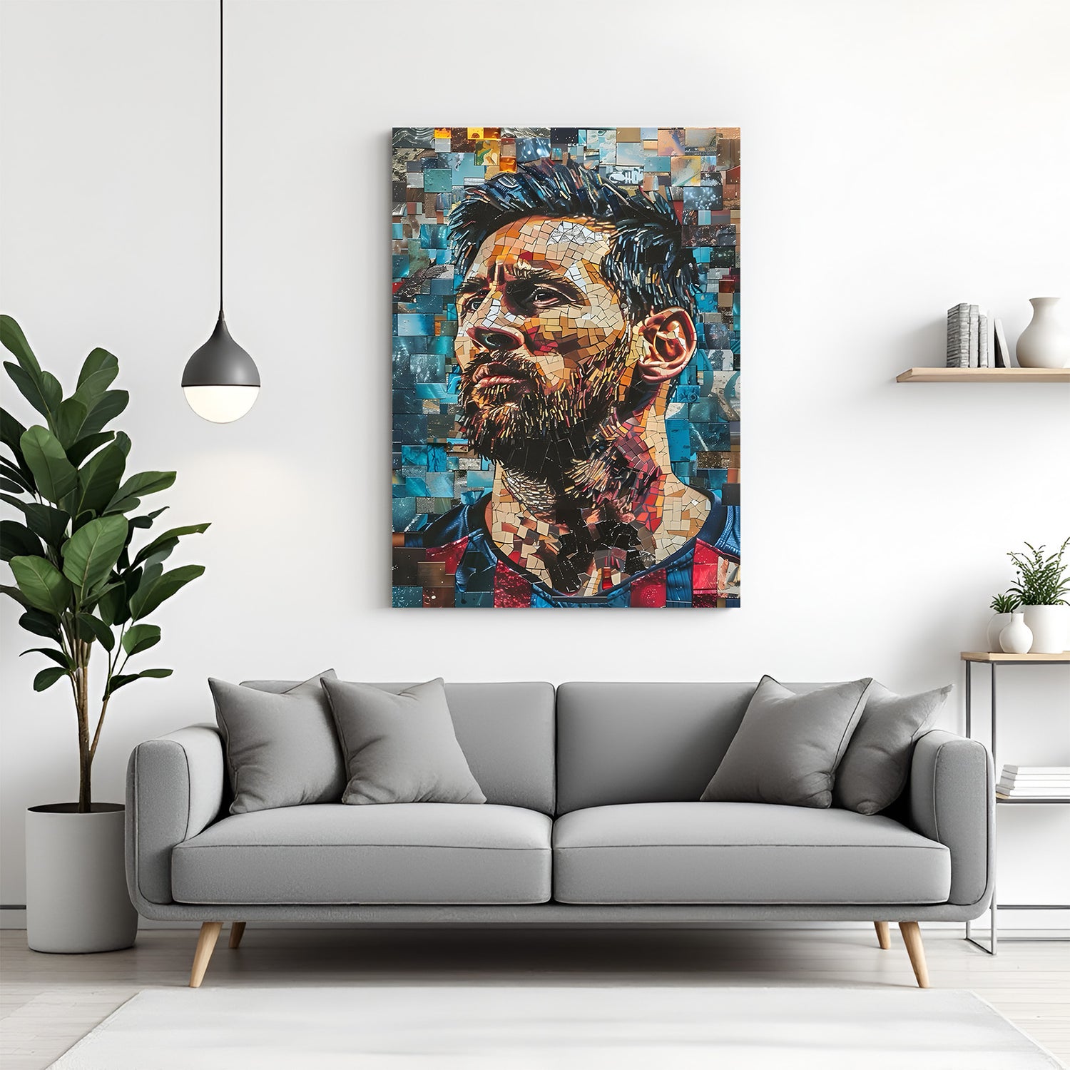 Lionel Messi face painted style football motivation canvas wall art modern sports decor