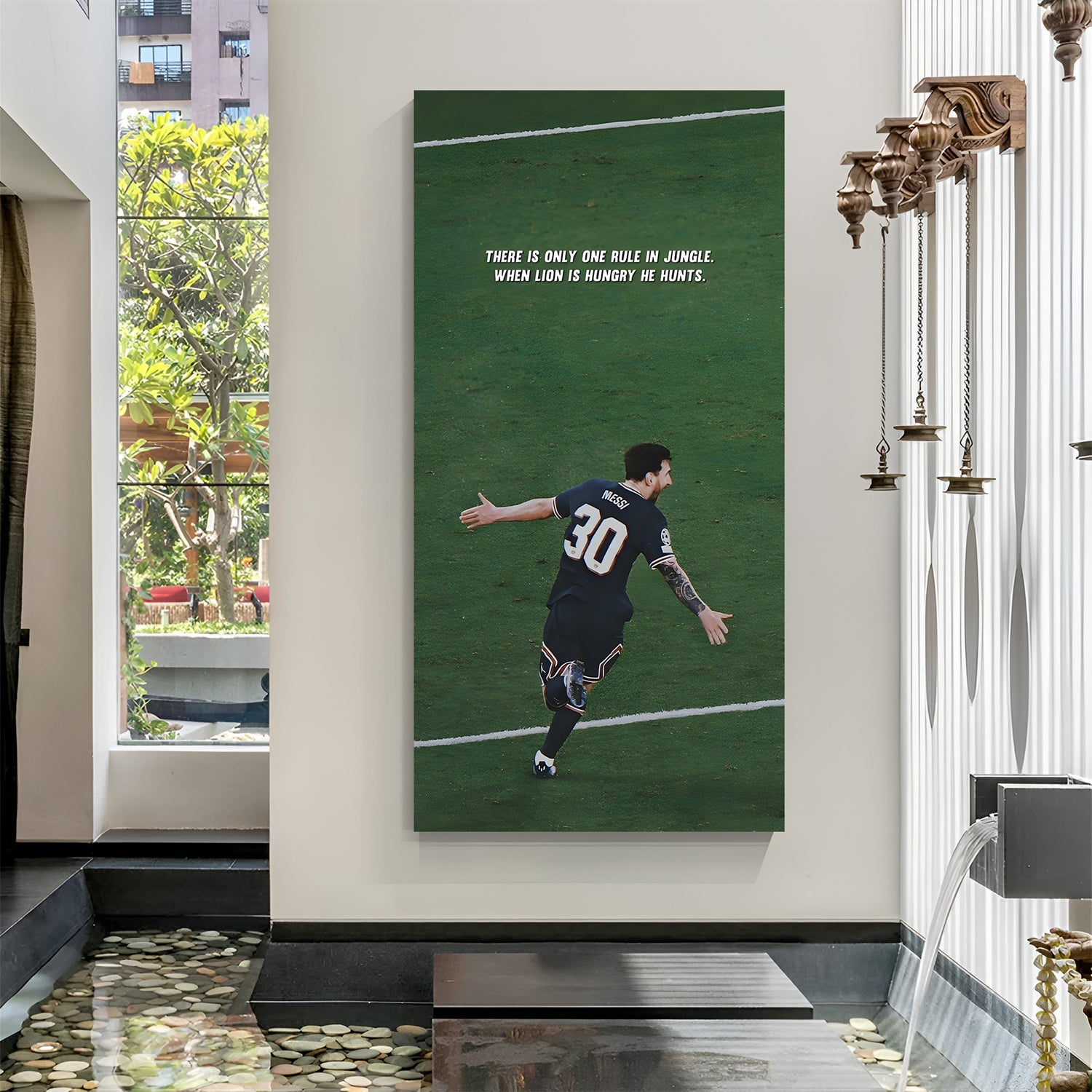 Lionel Messi football motivation canvas wall art with lion mindset quote inspirational sports decor