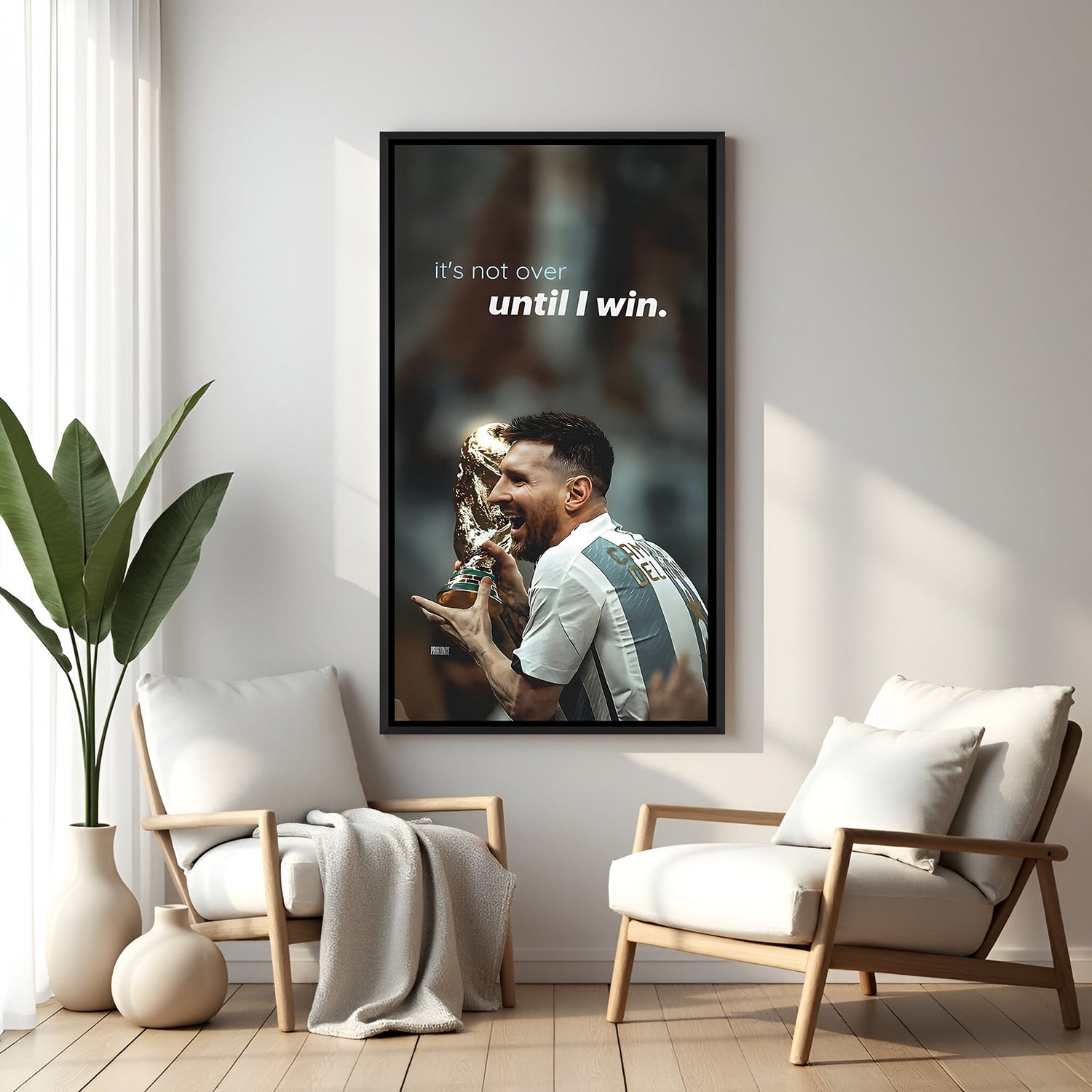 Messi motivational football wall art in black floater frame premium soccer canvas decor