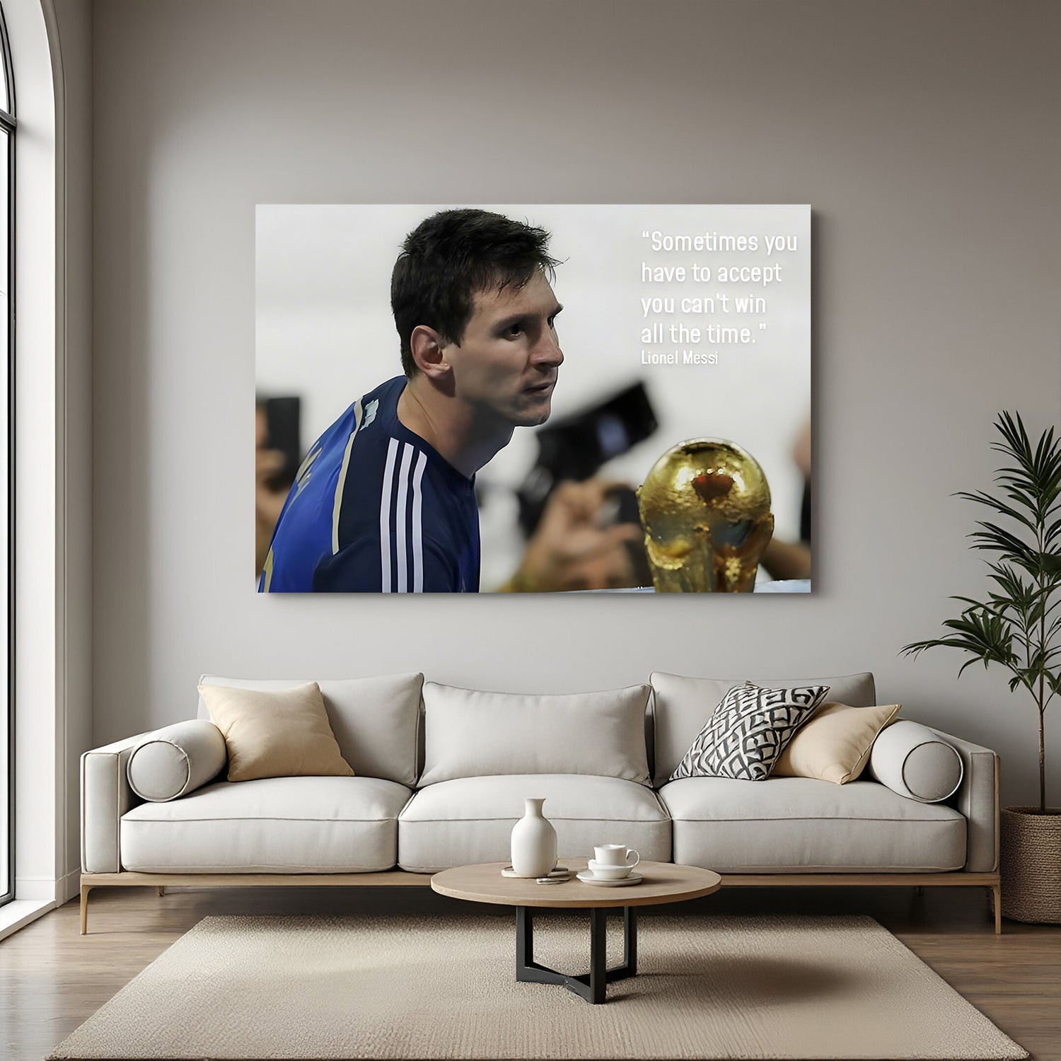 Lionel Messi football motivation canvas wall art with inspirational resilience quote sports decor