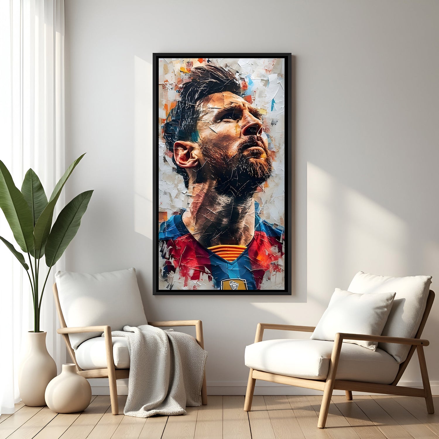 Messi inspirational football wall art in black floater frame premium soccer canvas decor
