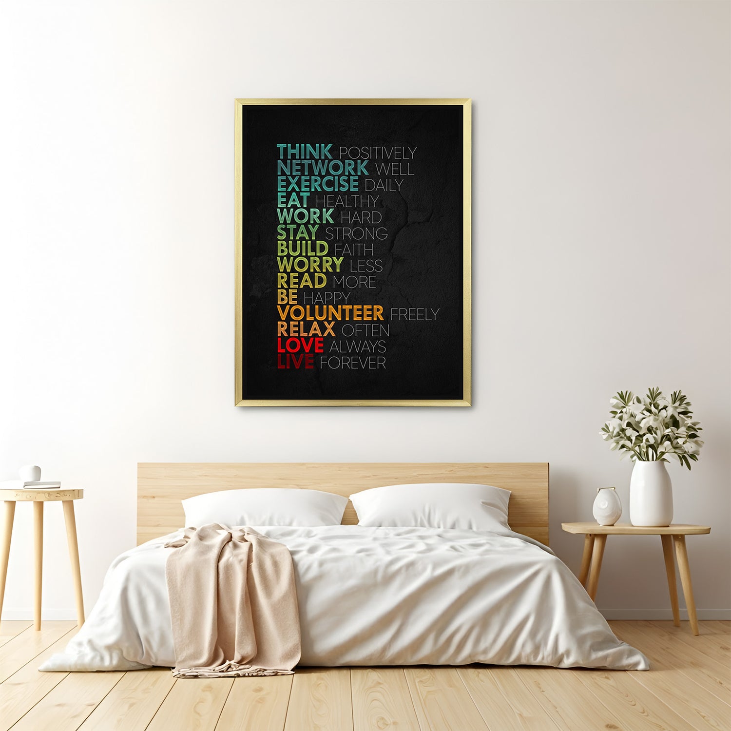 Live Better Daily inspirational canvas wall art with golden floater frame