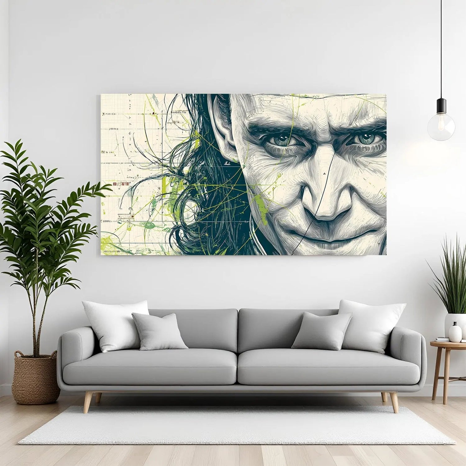 Loki God of Mischief Half Face canvas wall art featuring dramatic half-face portrait artwork in premium canvas wrapped frame