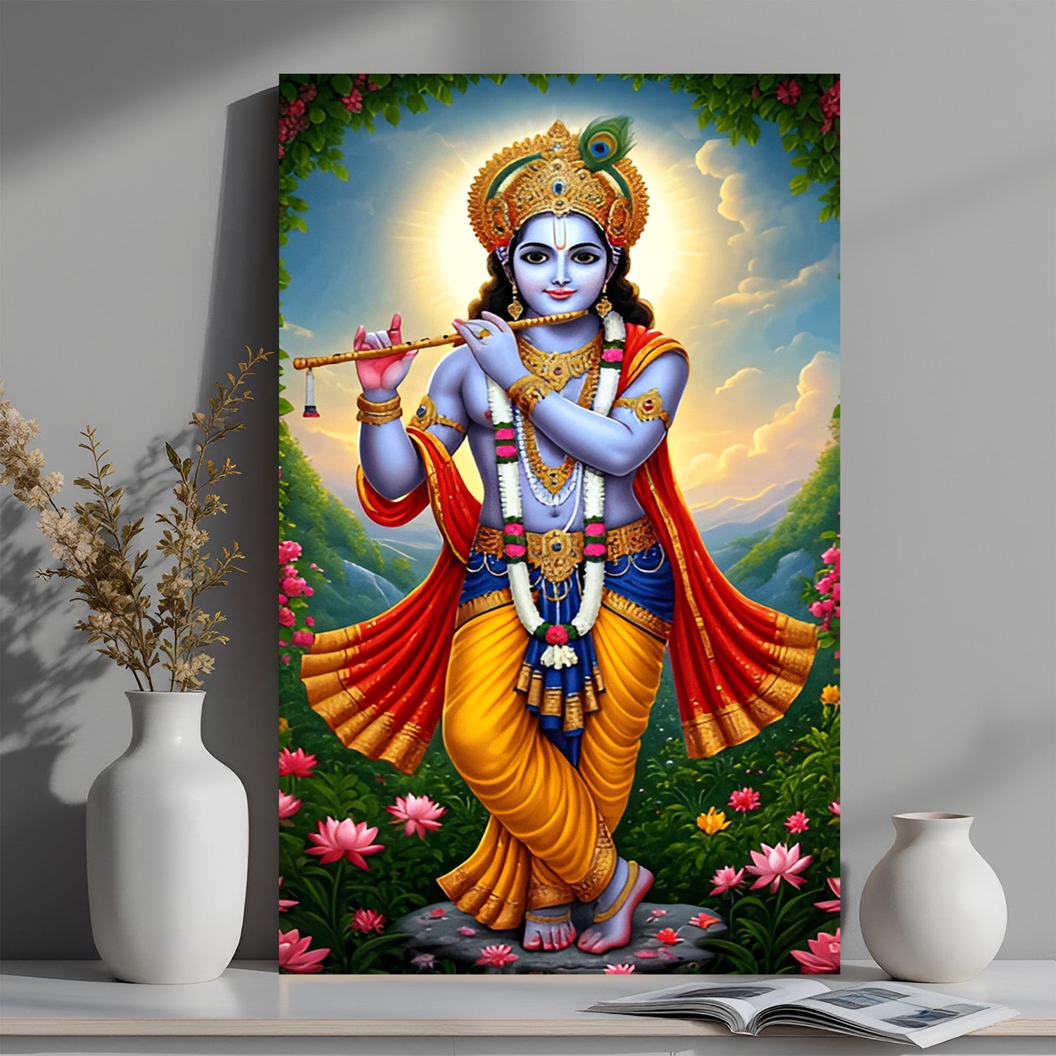 Lord Krishna Canvas Wall Art for spiritual and Vastu-inspired home decor, enhancing peace, devotion, and positive energy in your space