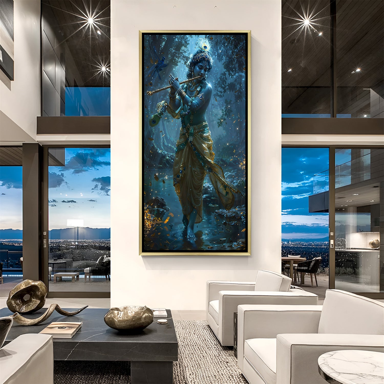 Rosewood framed Krishna flute art – traditional devotional wall decor