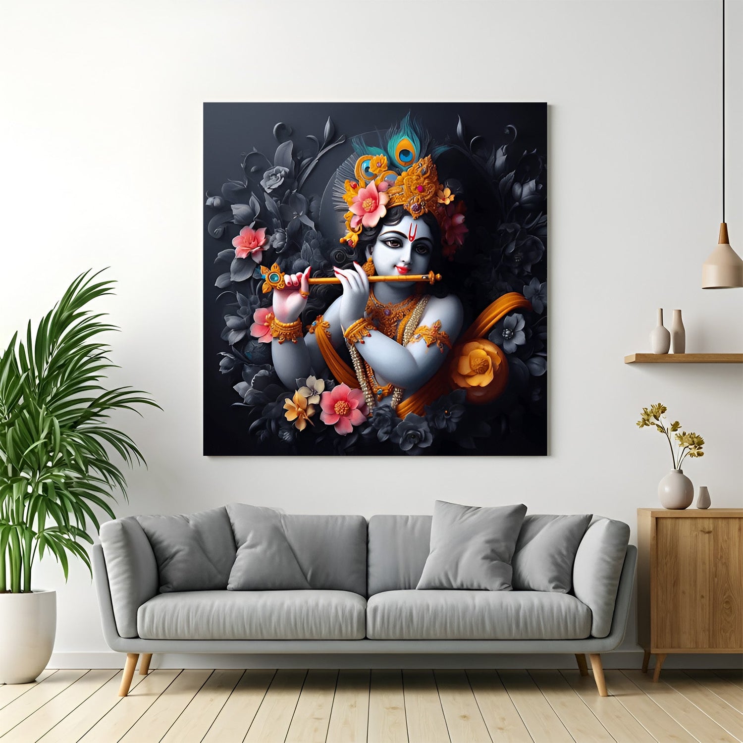 Lord Krishna Vastu Canvas Wall Art for spiritual home and temple decor, enhancing peace, love, and divine Vastu energy in your space