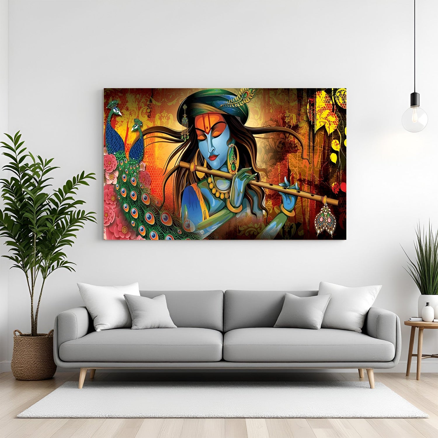 Lord Krishna canvas wall art for pooja room and office showing divine calm and spiritual energy