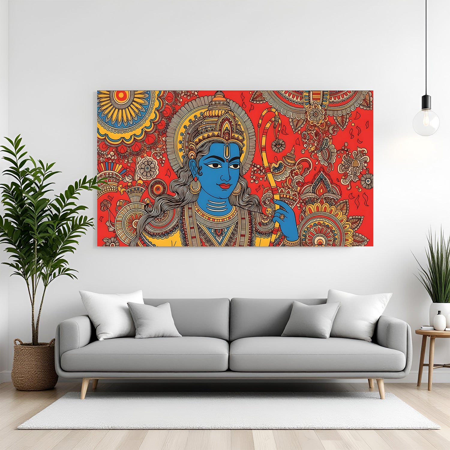 Lord Ram Kalamkari canvas painting with traditional Indian spiritual artwork in canvas wrapped frame
