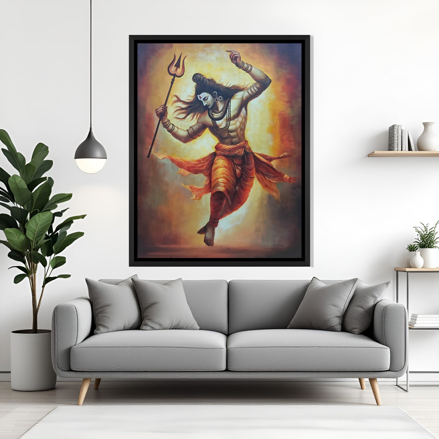 Lord Shiva hand painting wall art by senior artist in black floater frame