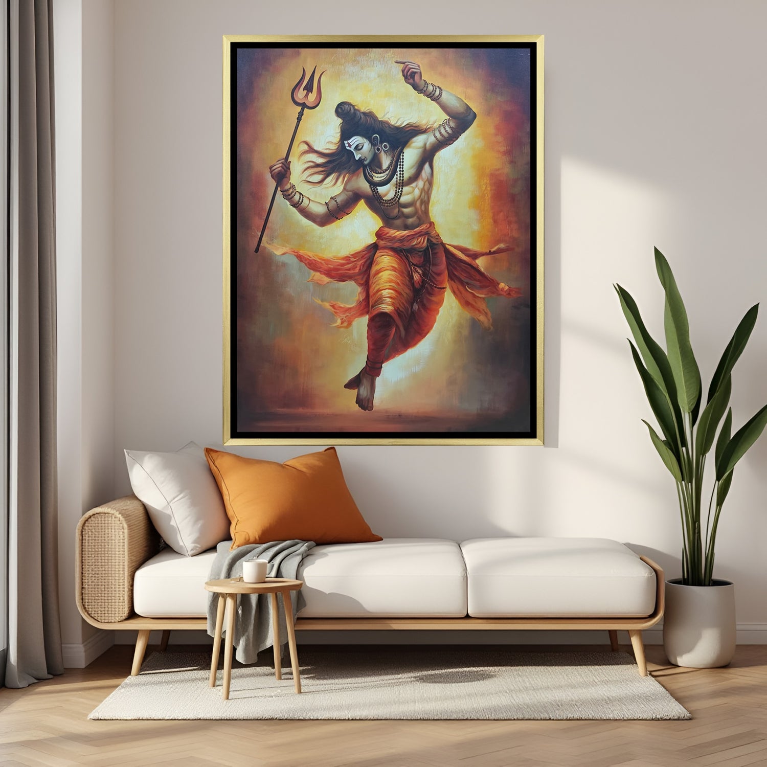 Lord Shiva hand painting wall art by senior artist in golden floater frame for home and office décor
