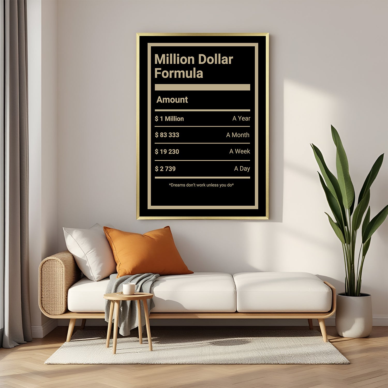 Elegant canvas wall art with golden floater frame – empowering quote artwork for visionaries and dreamers.