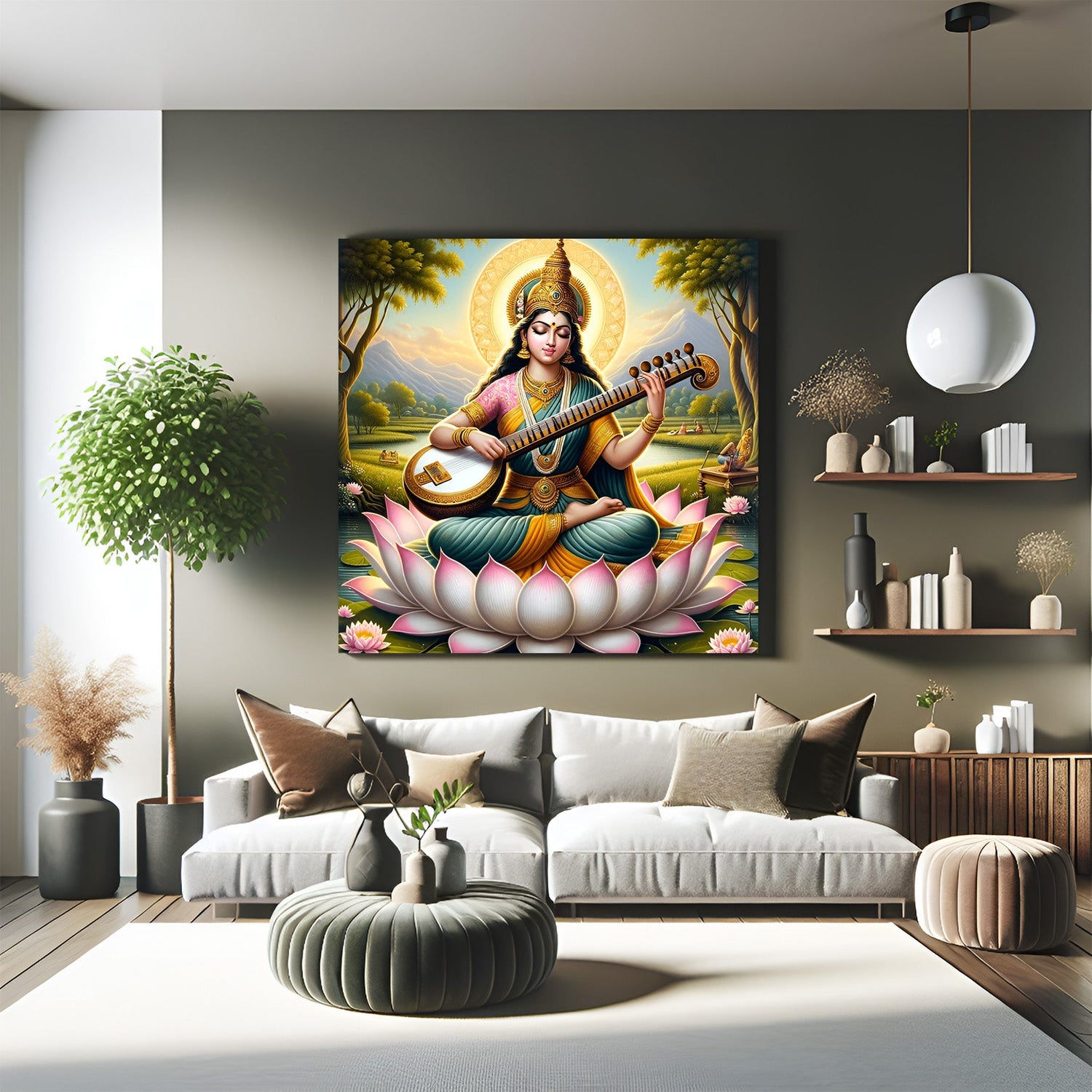 Maa Saraswati Vastu canvas wall art for focus and learning energy in study room decor