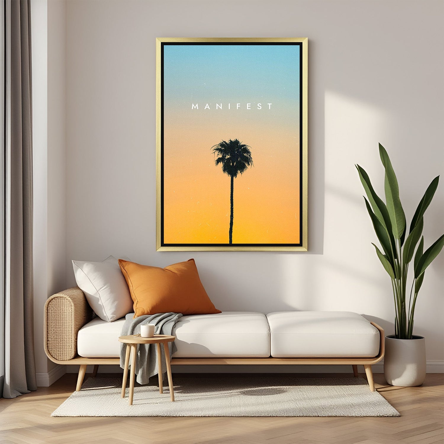 Manifest Believe and Achieve canvas wall art with golden floater frame