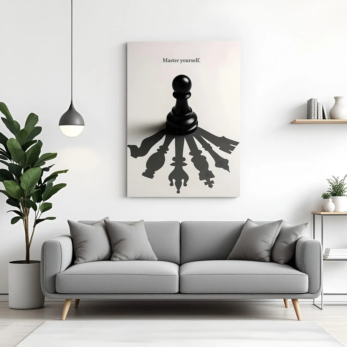 Master Yourself chess motivation canvas wall art in premium canvas wrapped frame with strategic chess-themed design