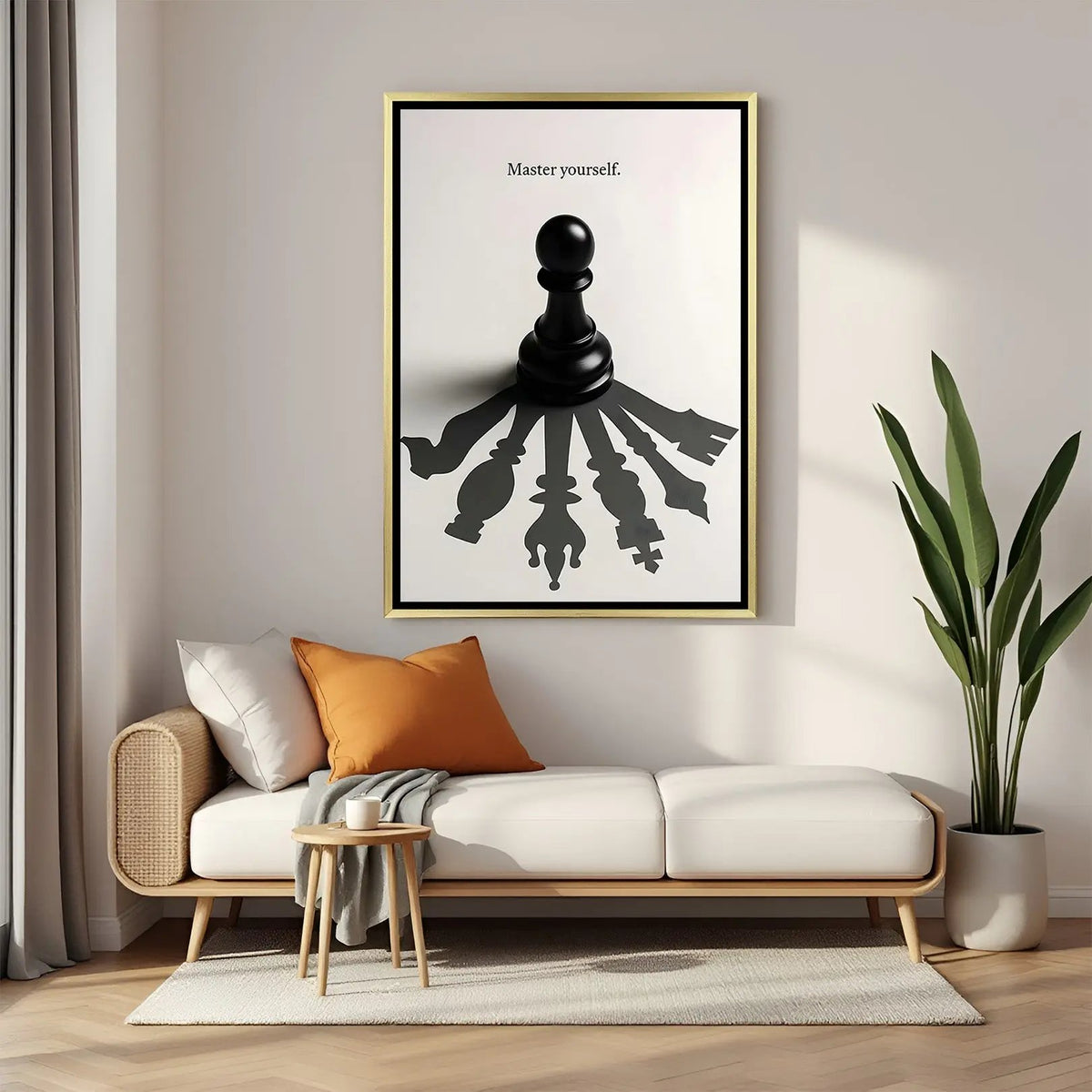 Master Yourself chess inspirational artwork in luxury golden floater frame with powerful motivational design