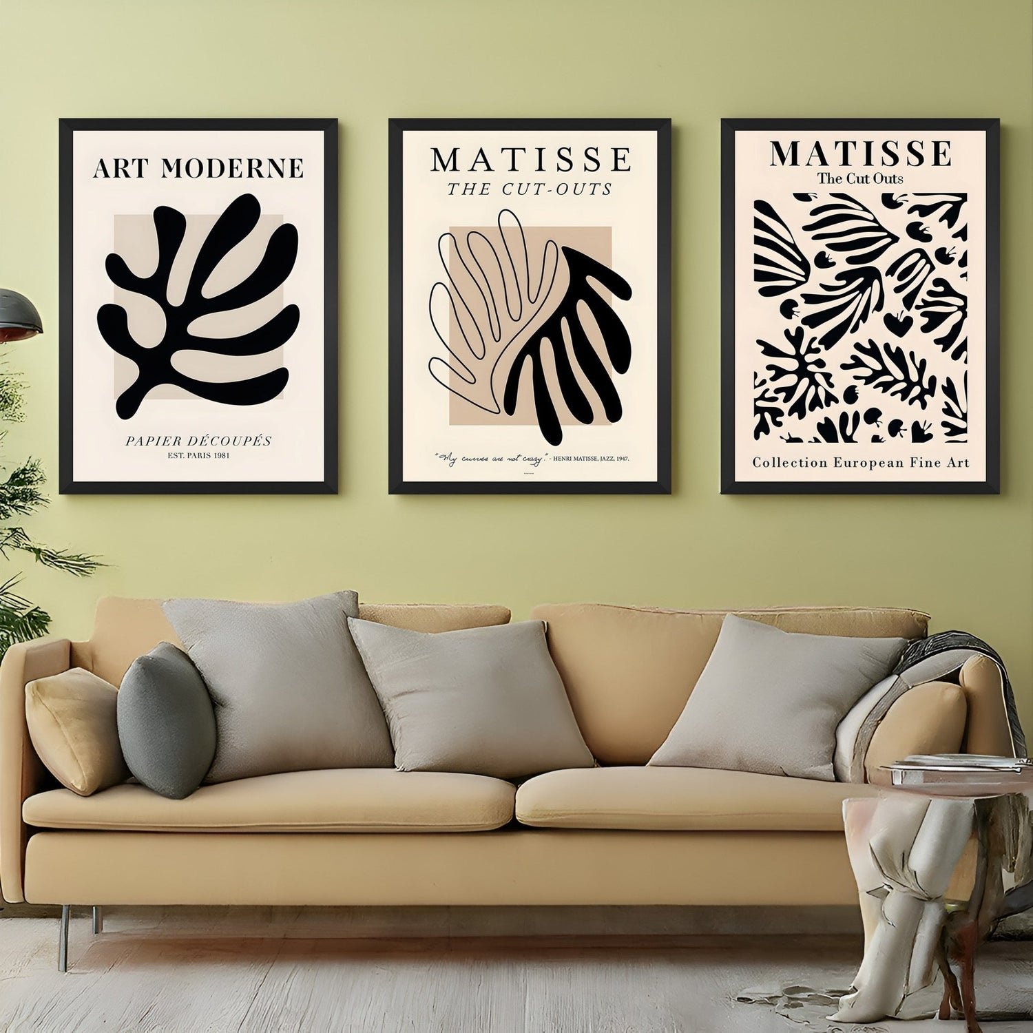 Set of 3 boho canvas prints featuring Matisse-style shapes and lines – perfect for adding modern art vibes to calm, creative spaces
