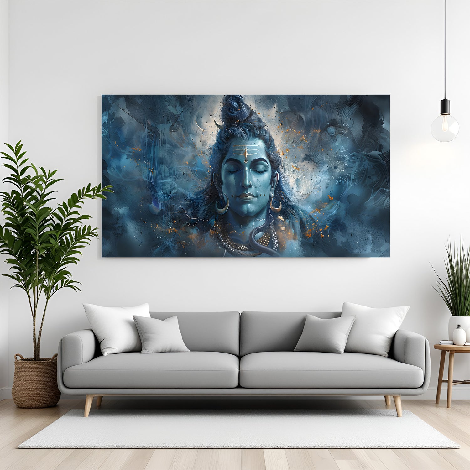 Meditative Shiva canvas wrap wall art blue Mahadev painting for living room and meditation decor India