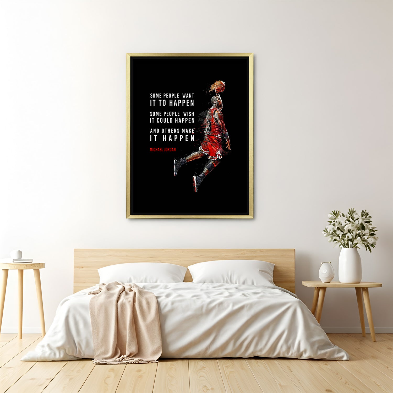 Michael Jordan motivational canvas wall art with golden floater frame