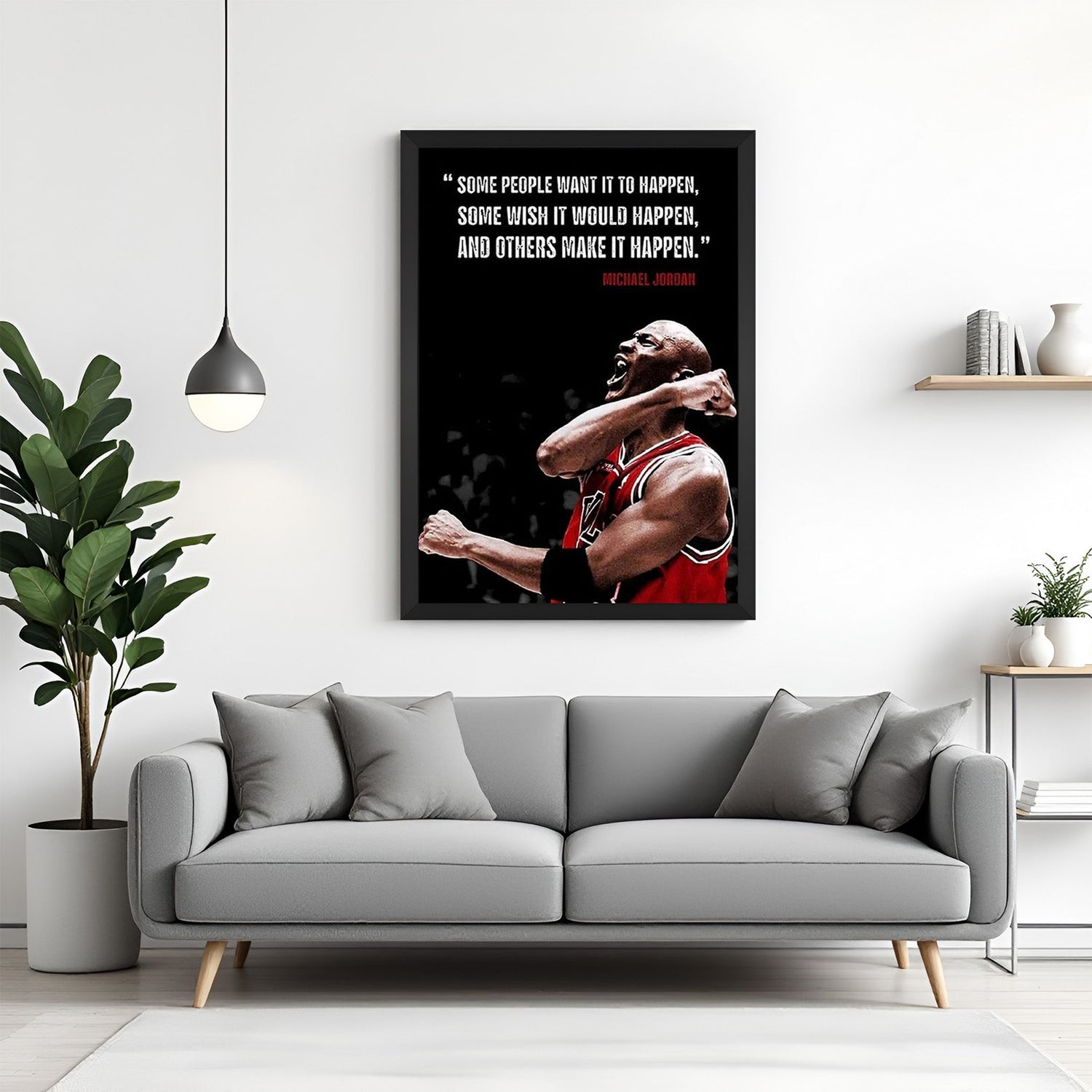 Black frame Michael Jordan motivational basketball canvas printed wall art perfect for home gym and office