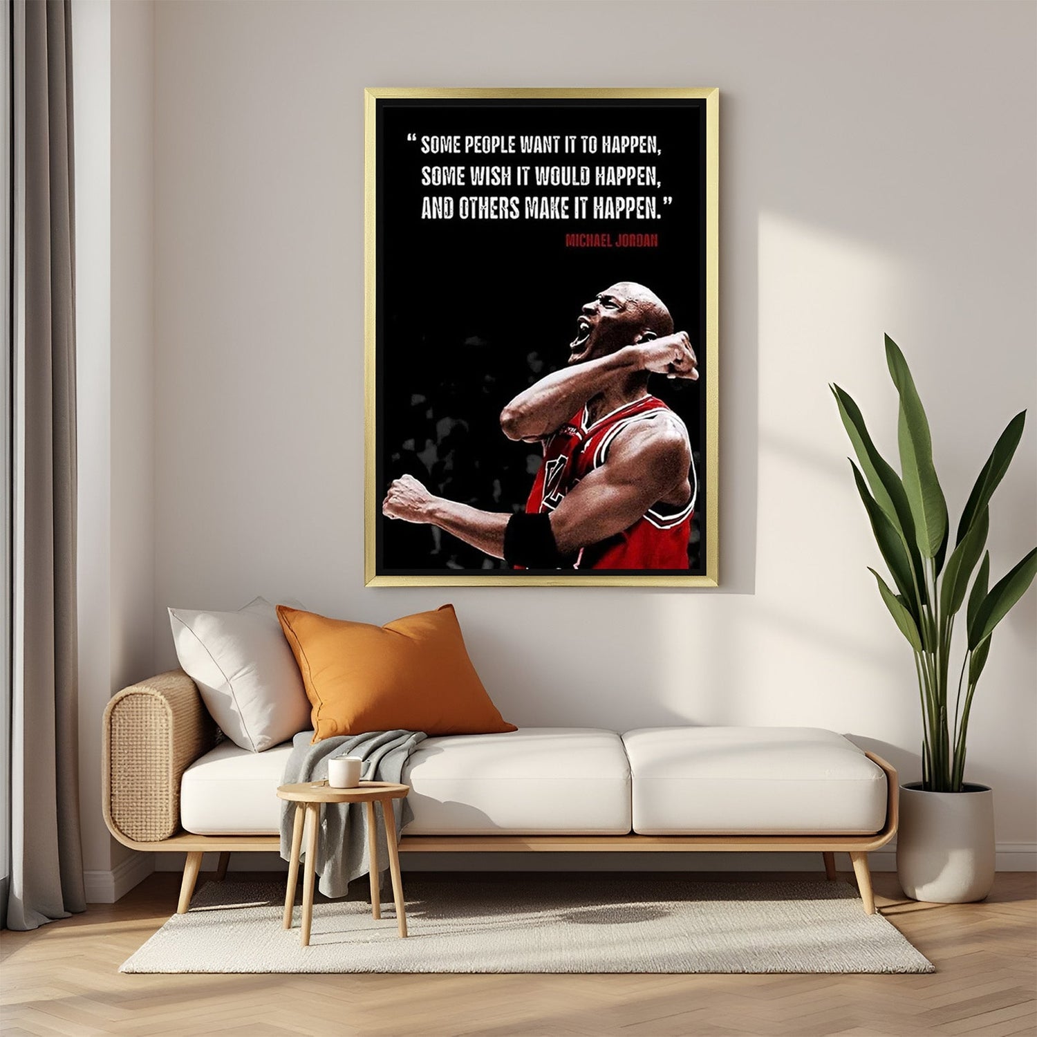Golden frame Michael Jordan motivational basketball canvas printed wall art for sports fans and athletes