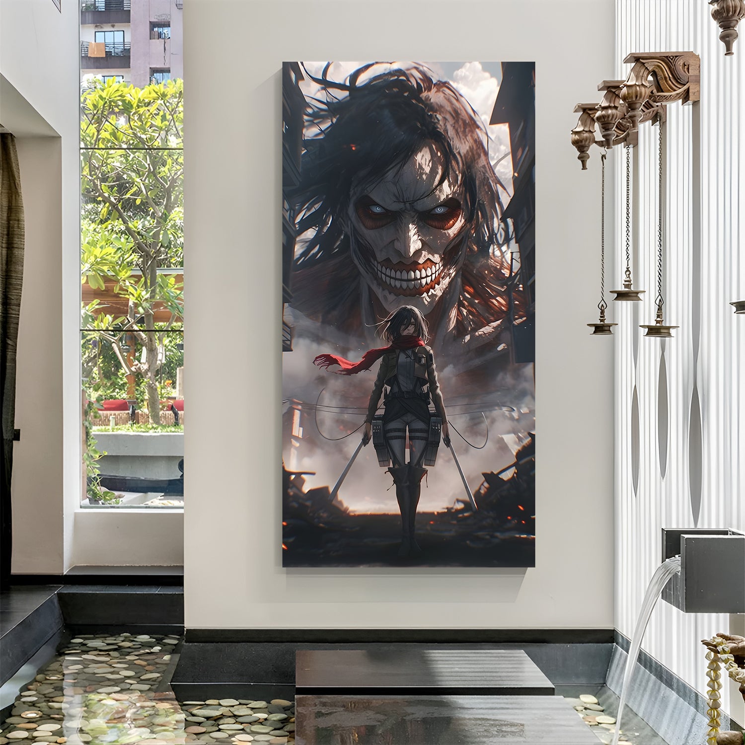 Mikasa Ackerman Attack on Titan canvas painting with titan anime artwork in canvas wrapped frame
