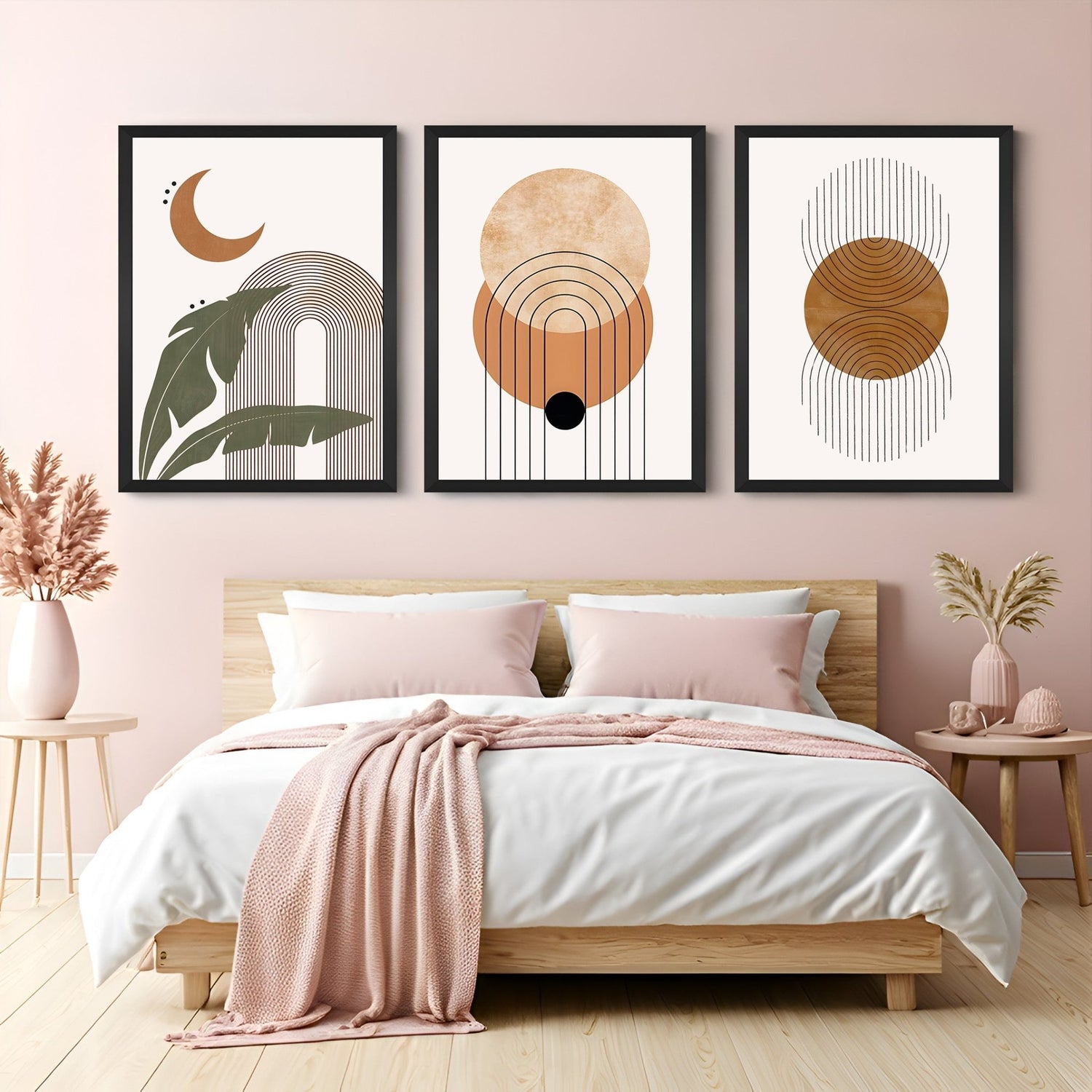 Set of 3 minimalist boho wall art prints with soft abstract lines and clean shapes – perfect canvas decor for calm and modern interiors