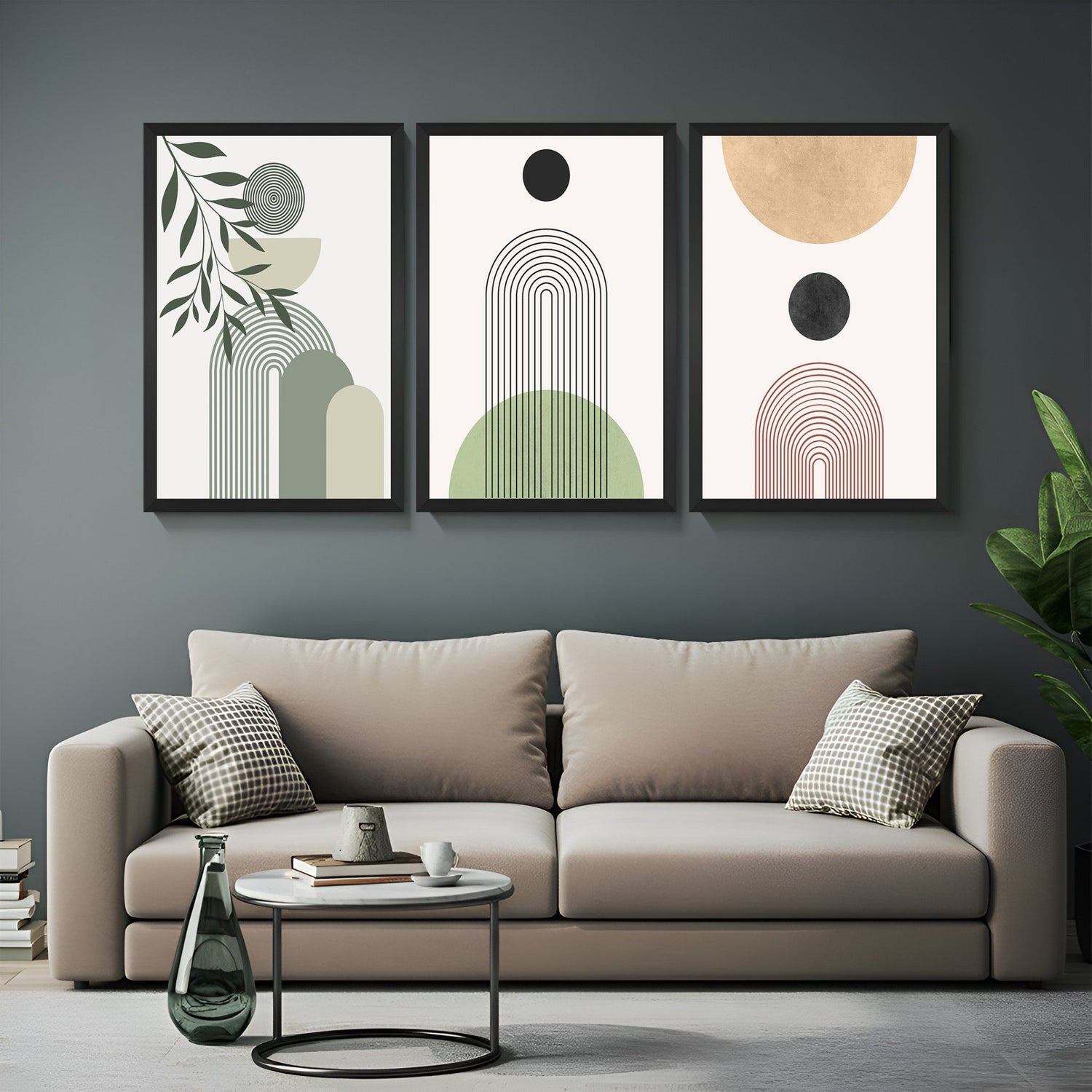 Set of 3 minimalist boho wall art prints featuring clean line art and soft muted tones – perfect canvas decor for modern serene spaces