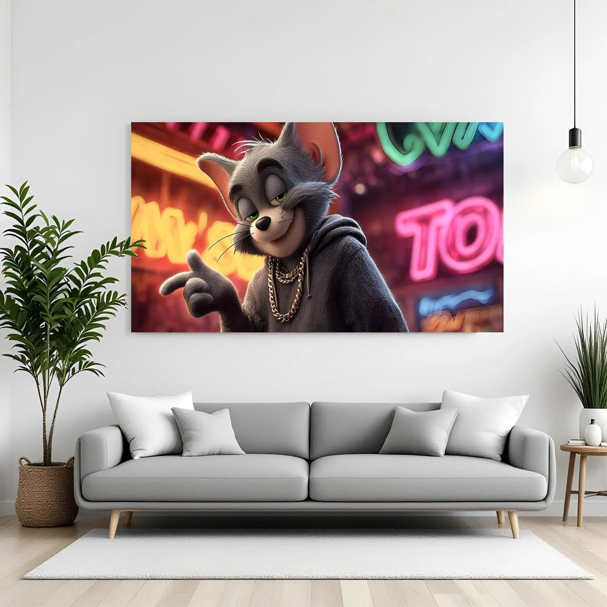 Tom cartoon canvas wall art in premium canvas wrapped frame featuring playful and nostalgic cartoon design