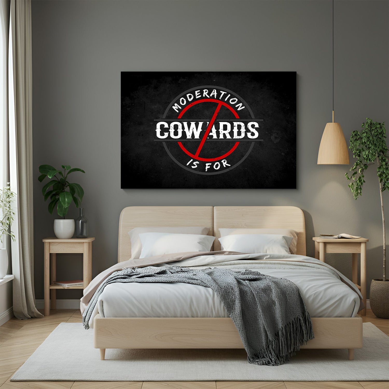 Moderation Is for Cowards bold motivational canvas wall art for home and office decor