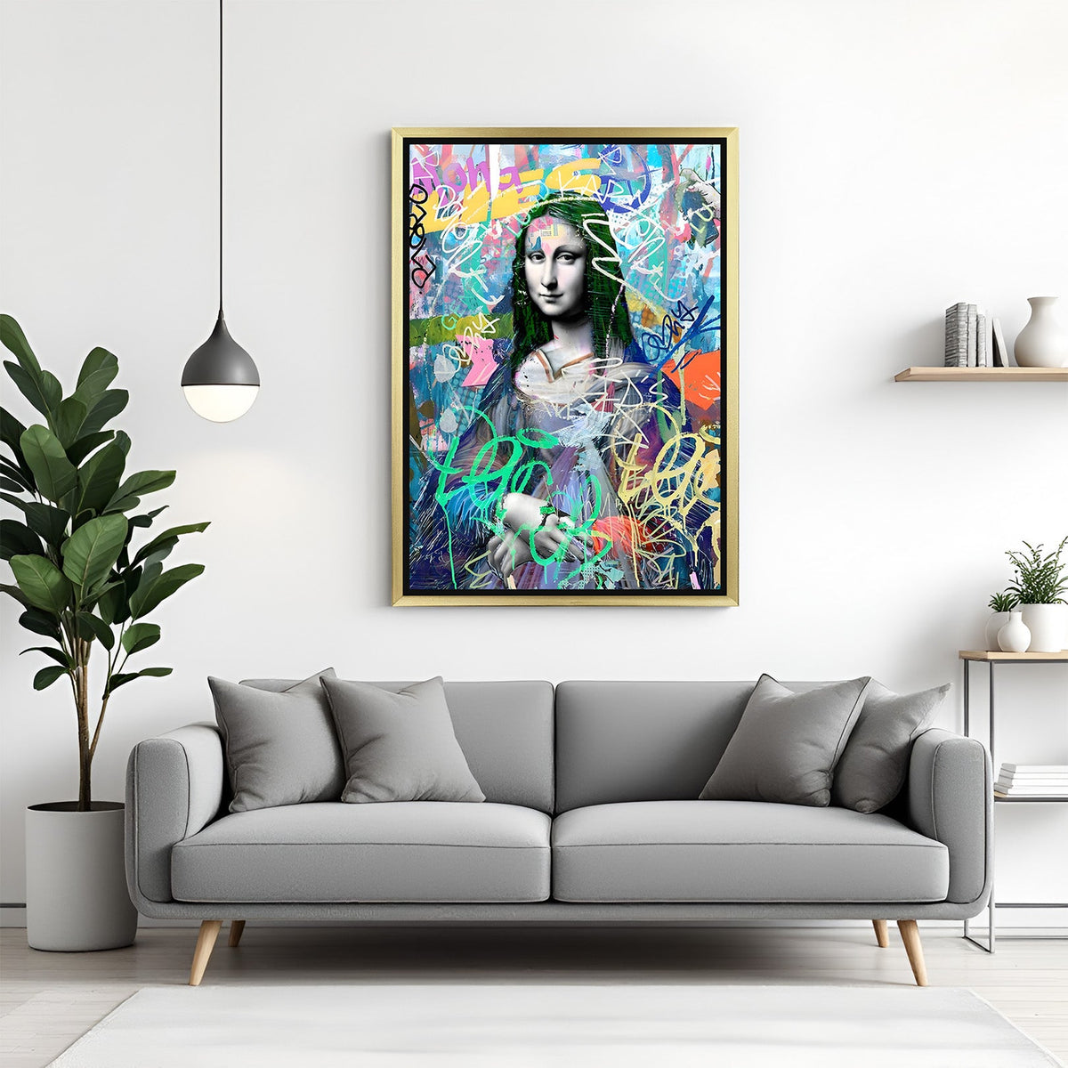 Golden framed Mona Lisa modern canvas print for interiors