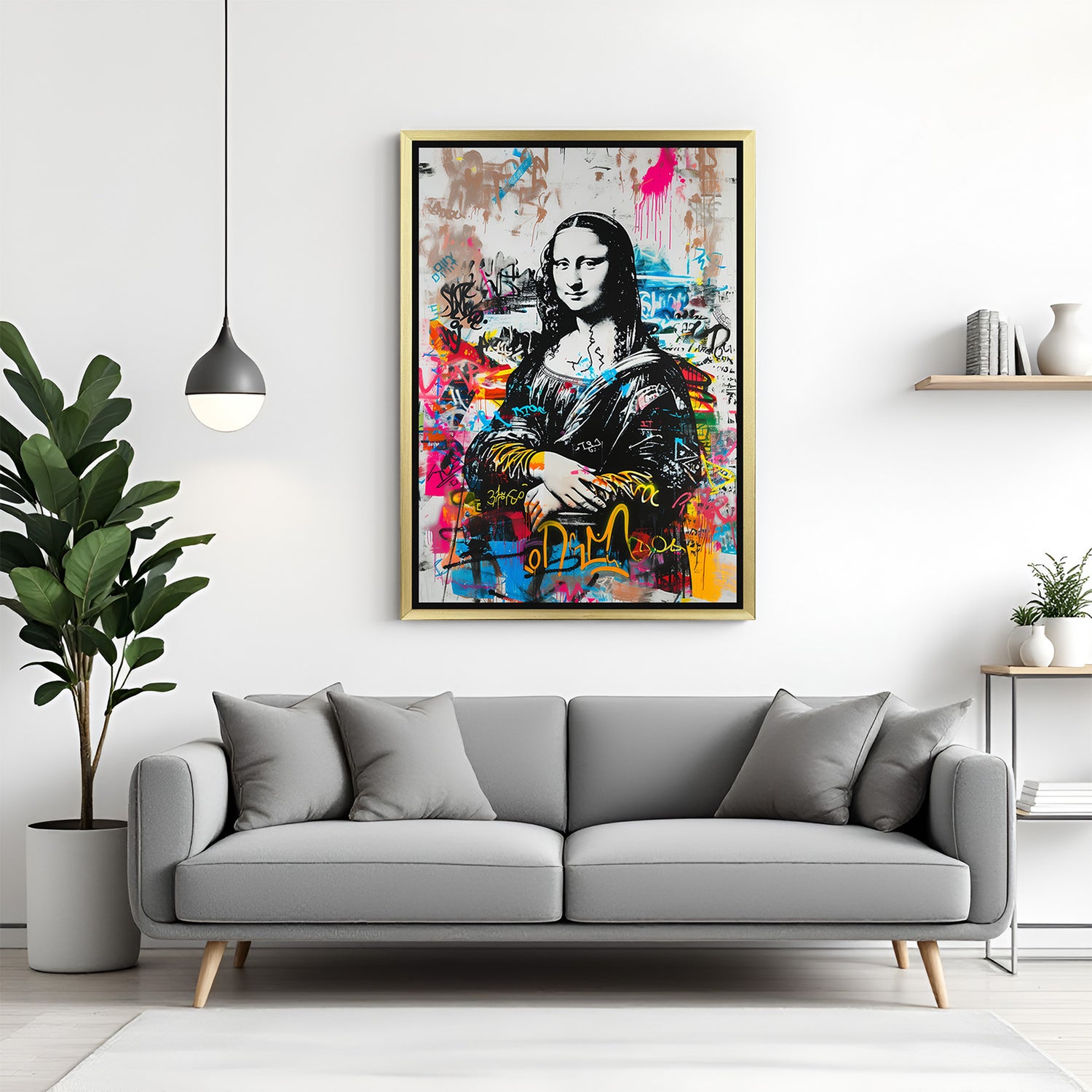 Stylish Mona Lisa modern art print with gold frame – contemporary home wall decor