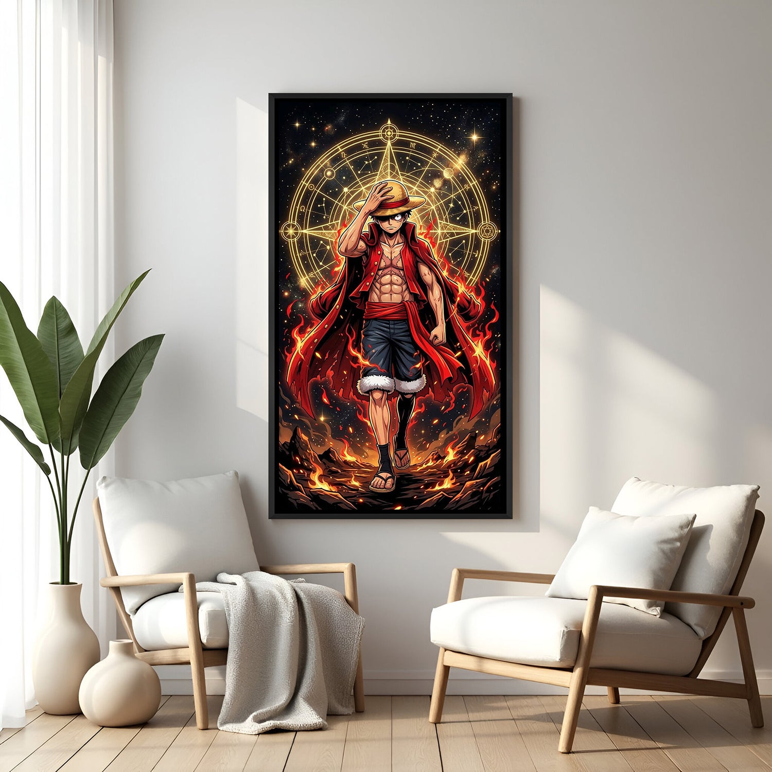 Monkey D. Luffy Celestial Aura anime canvas artwork in premium black floater frame