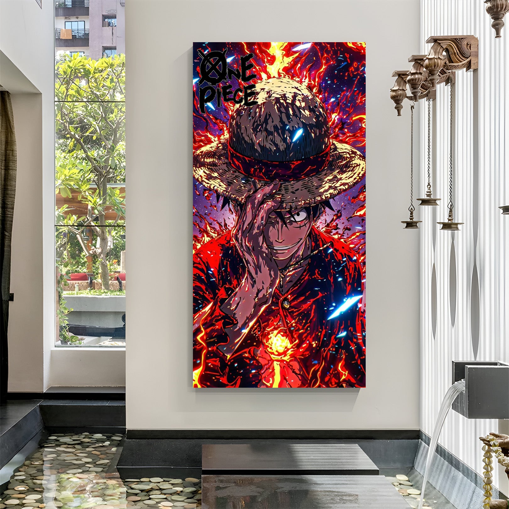 Monkey D. Luffy Fire Aura Close-Up Canvas Painting | One Piece Wall Art