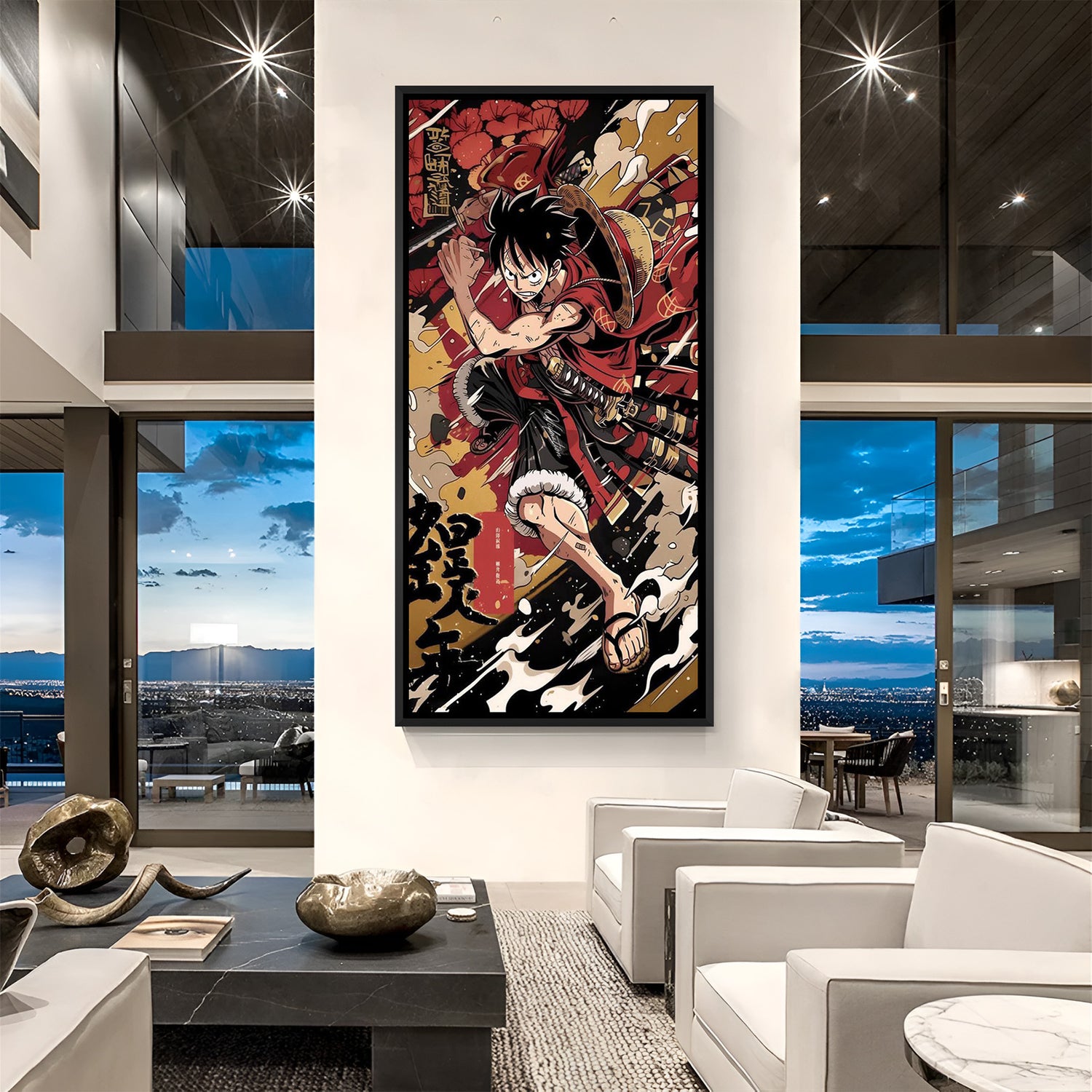 Monkey D. Luffy Japanese Art anime canvas artwork in premium black floater frame