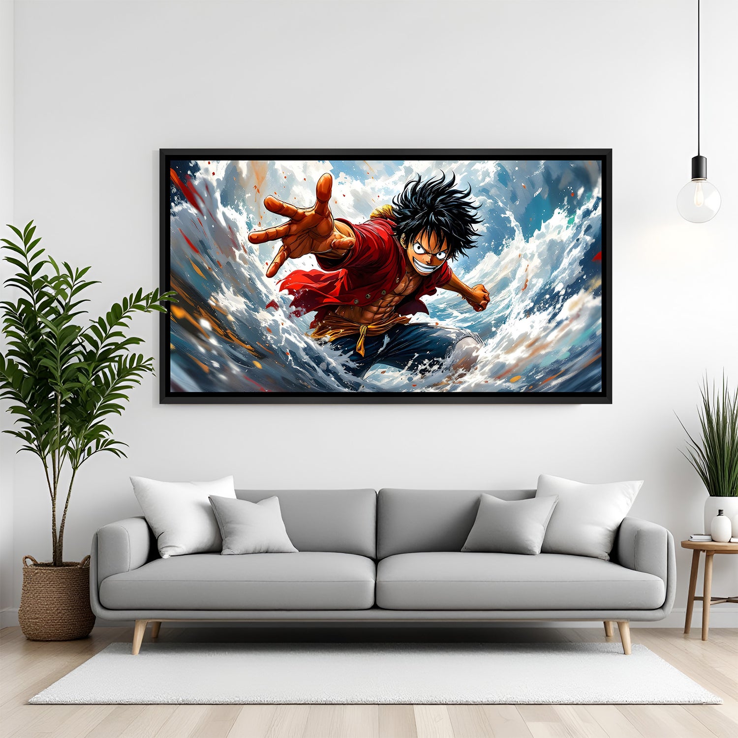 Monkey D. Luffy Ocean Wave anime canvas artwork in premium black floater frame