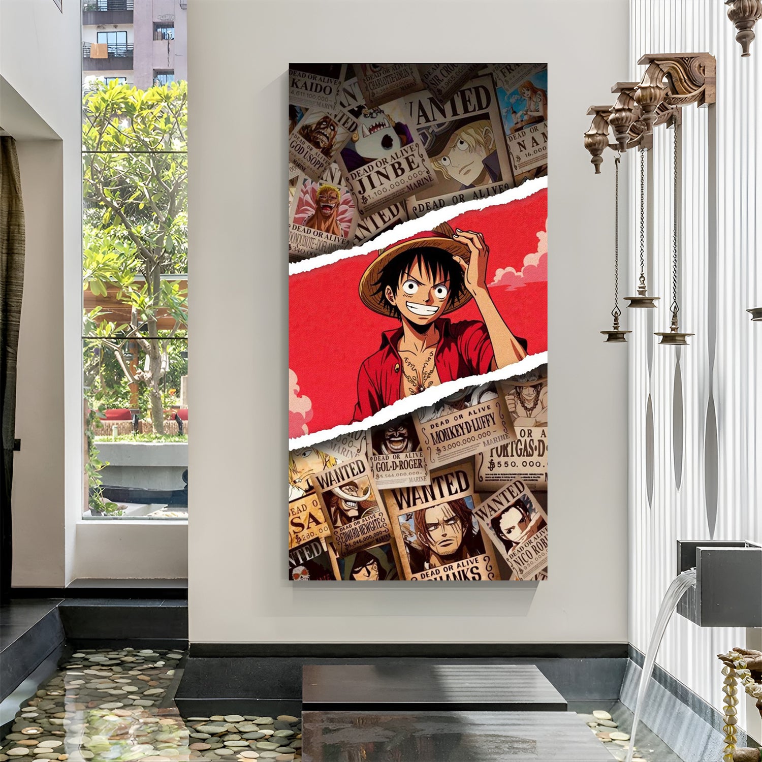 Monkey D. Luffy Smiling Straw Hat canvas painting with anime artwork in canvas wrapped frame