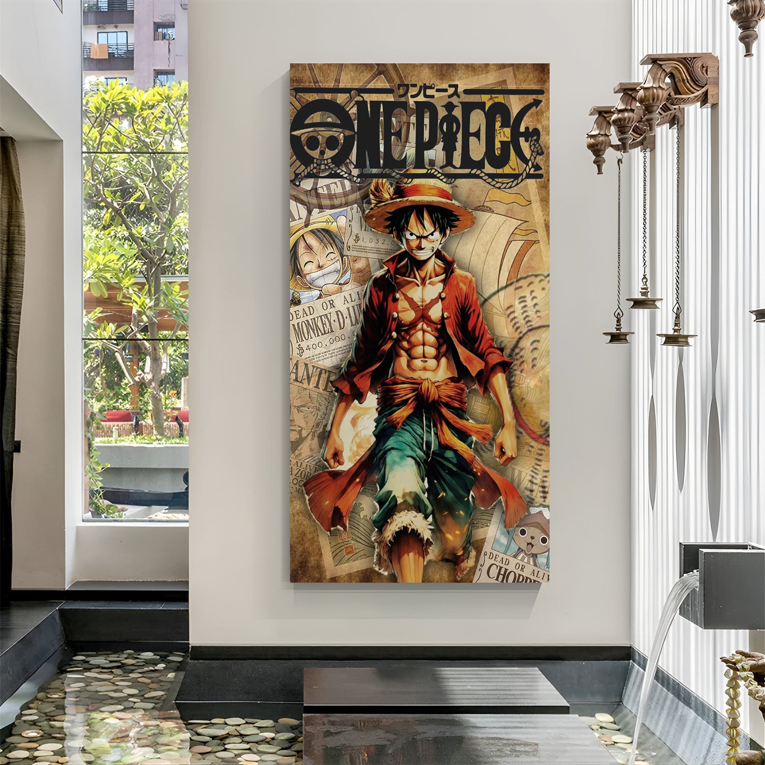 Monkey D. Luffy Wanted Poster canvas painting with vintage anime artwork in canvas wrapped frame
