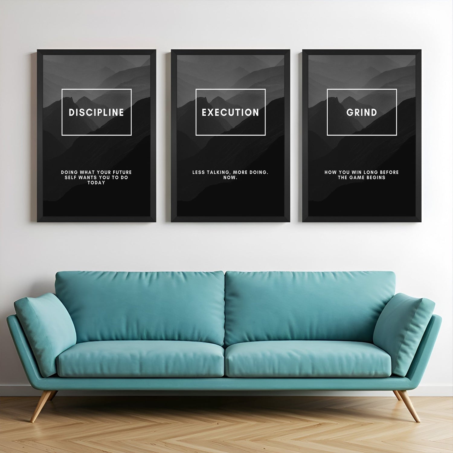 Canvas wall art set of 3 with inspiring words and definitions in typographic style – ideal for focus-driven and productive environments