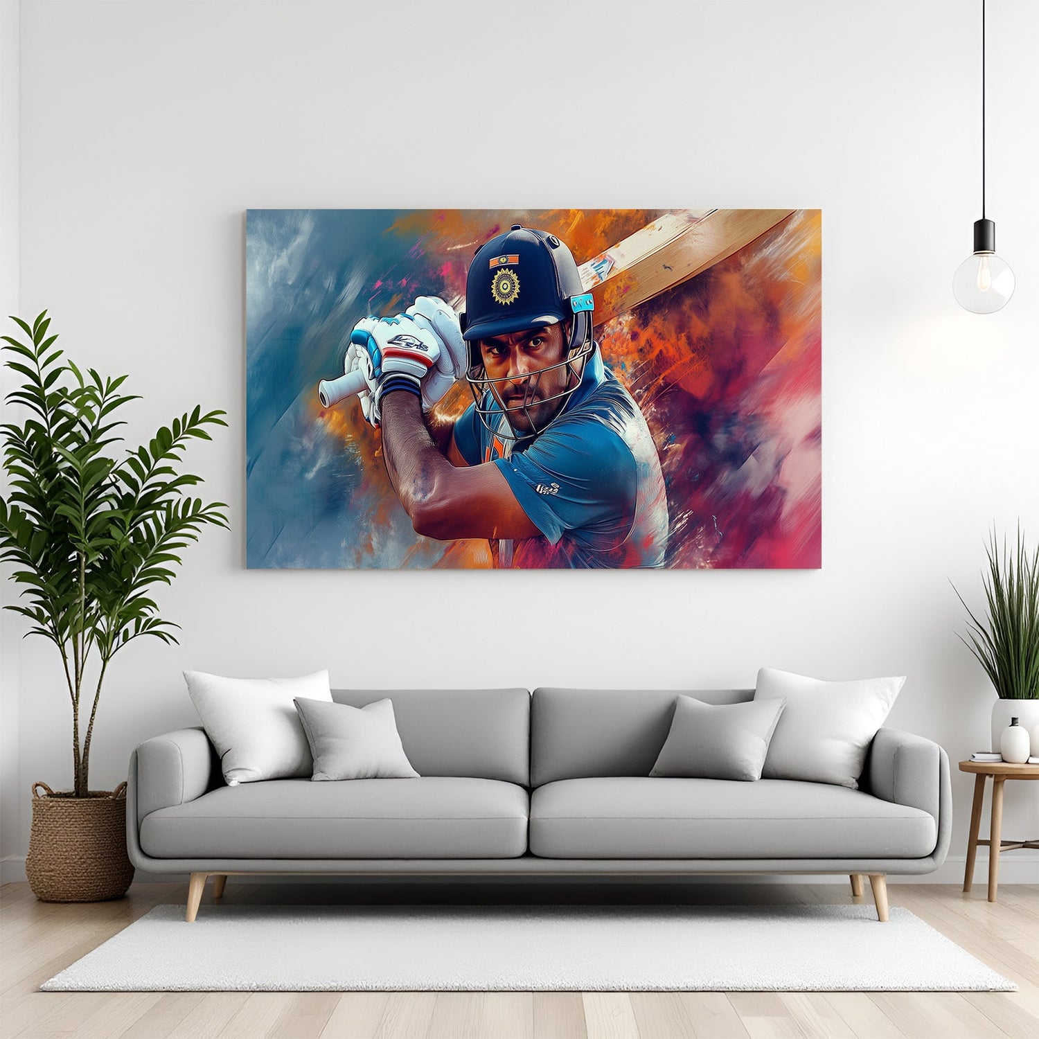 MS Dhoni modern art canvas print, motivational cricket wall decor for homes and offices