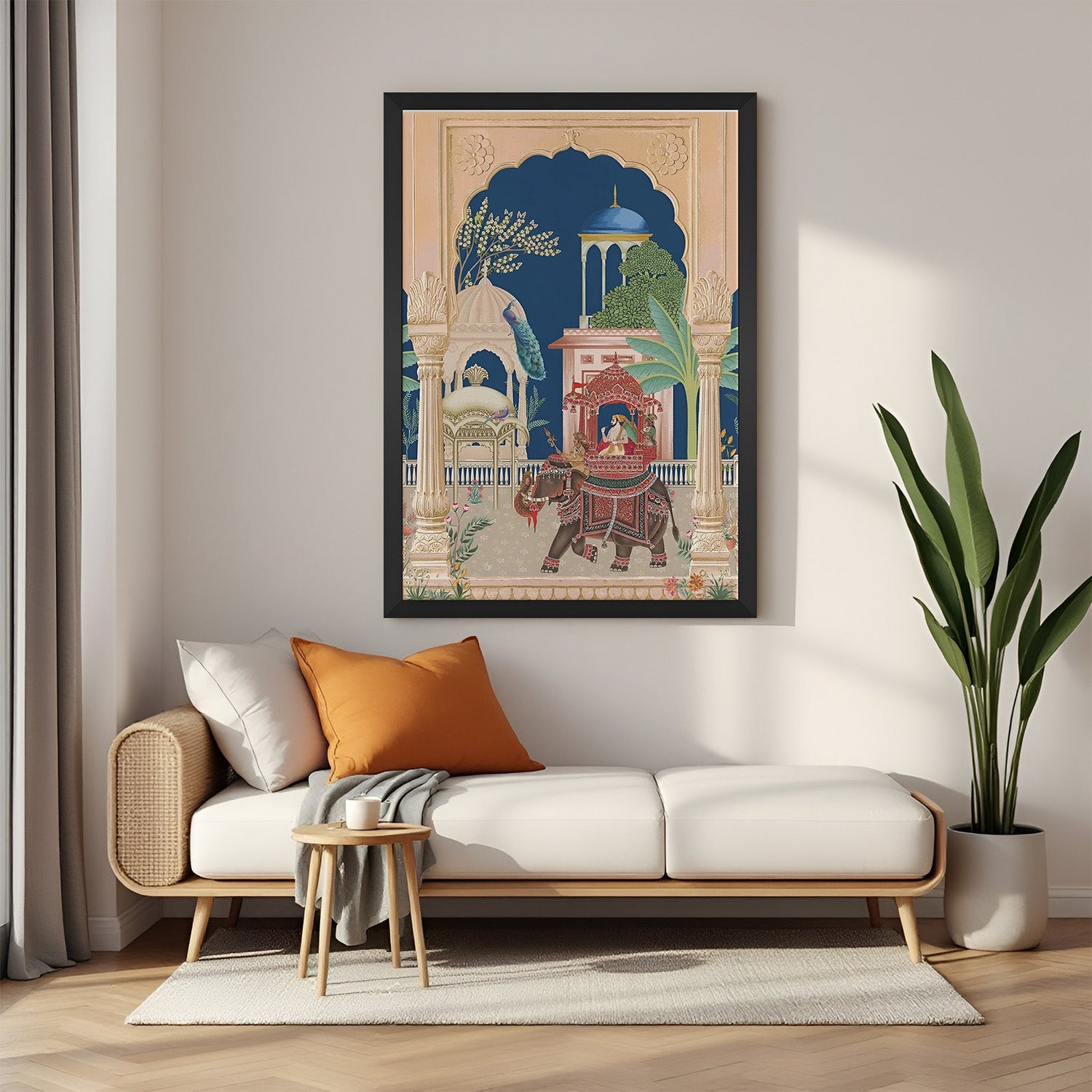 Black frame Mughal wall painting – traditional Indian canvas art for classy and ethnic interior decoration