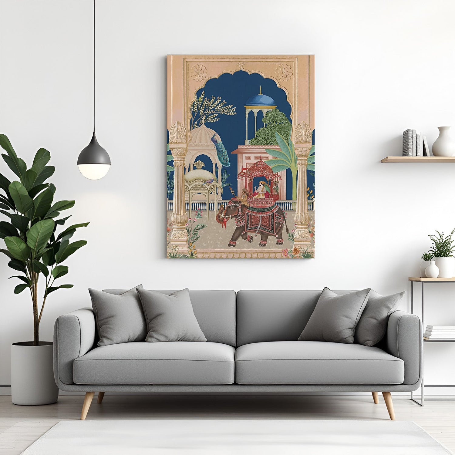 Mughal canvas painting for royal Indian wall art in elegant home and office decor