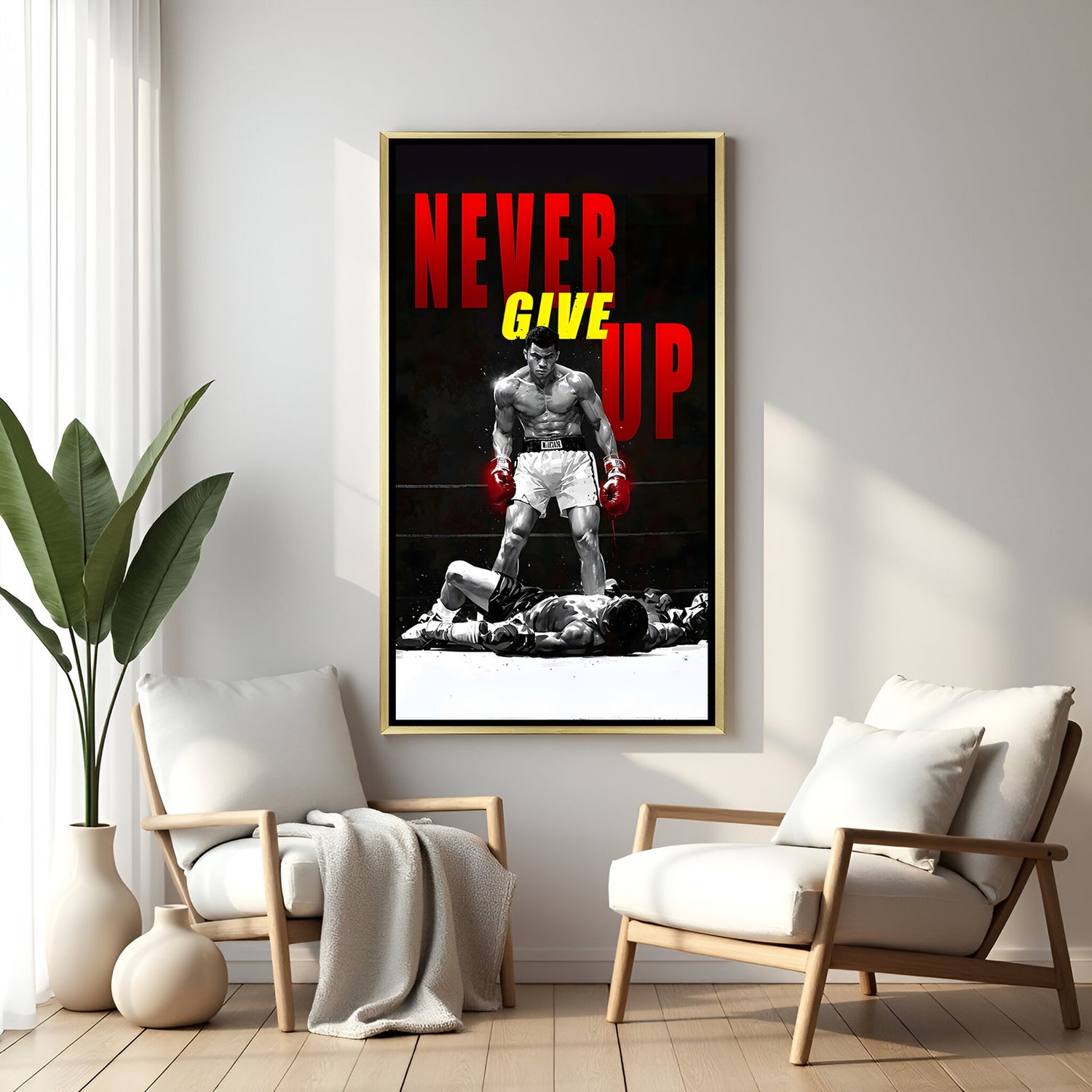 Muhammad Ali inspirational artwork in golden floater frame luxury boxing wall painting decor