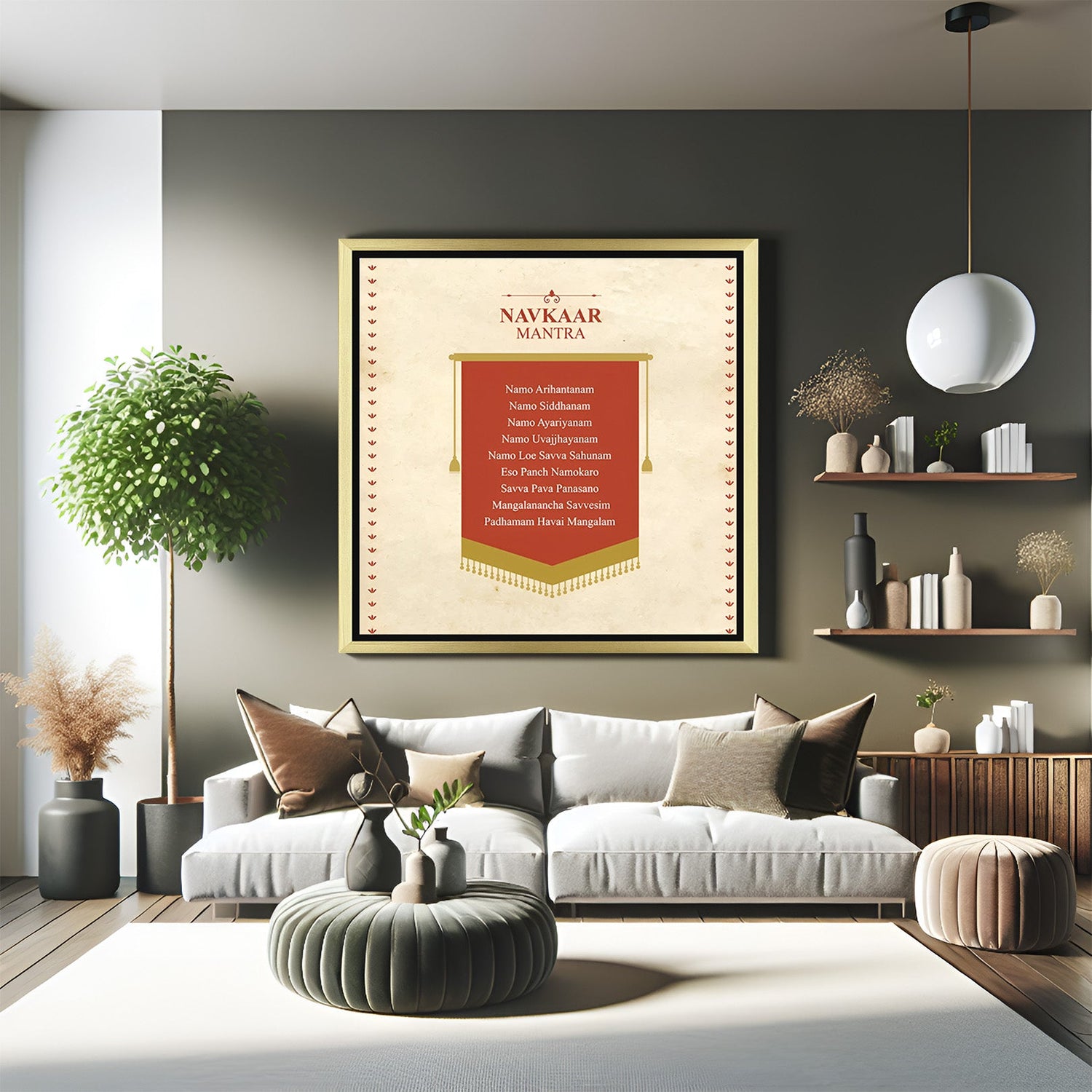Golden frame Namokar Mantra Vastu painting – divine spiritual wall art for harmonious home and workspace