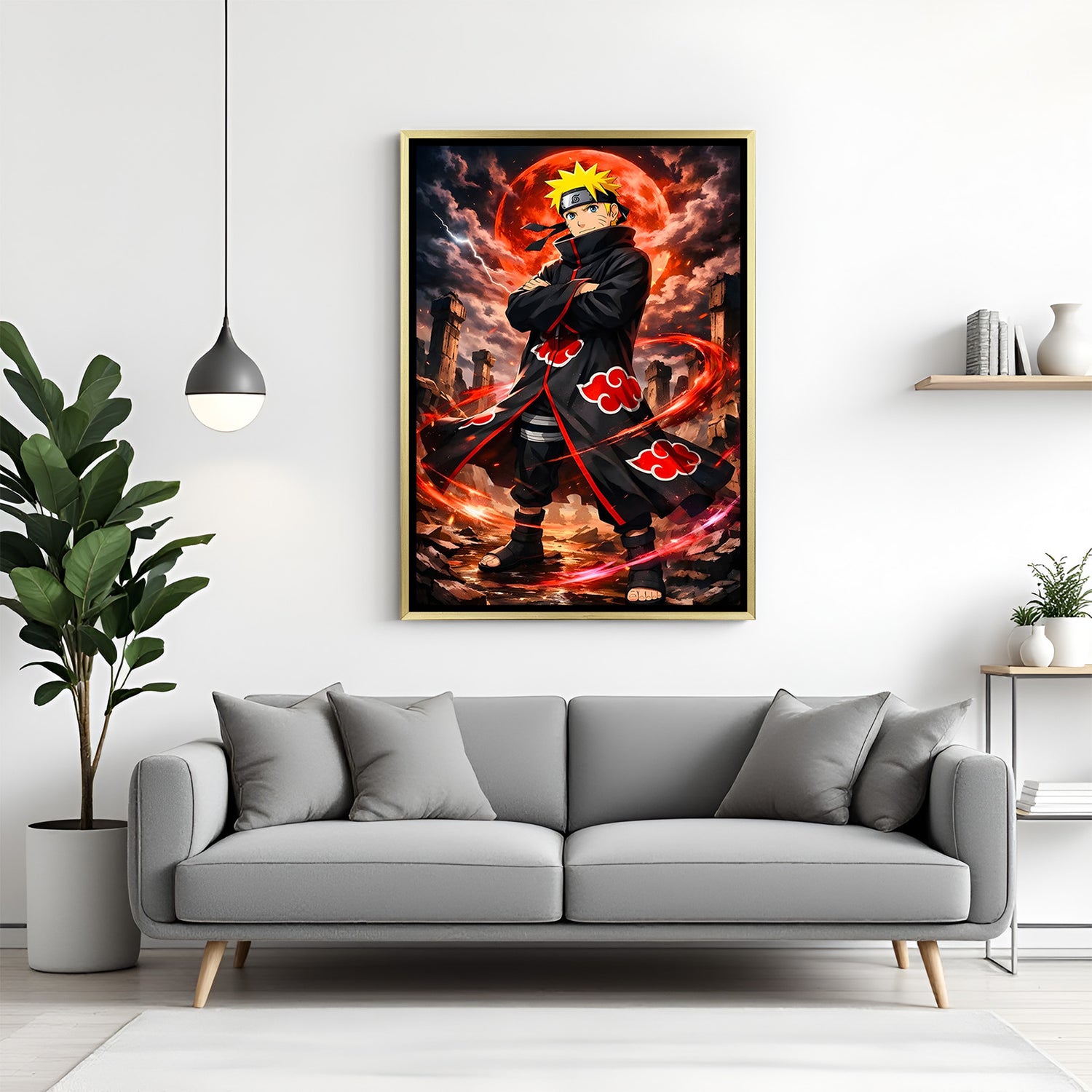 Naruto Uzumaki Naruto wall art in luxury golden floater frame with Akatsuki anime design