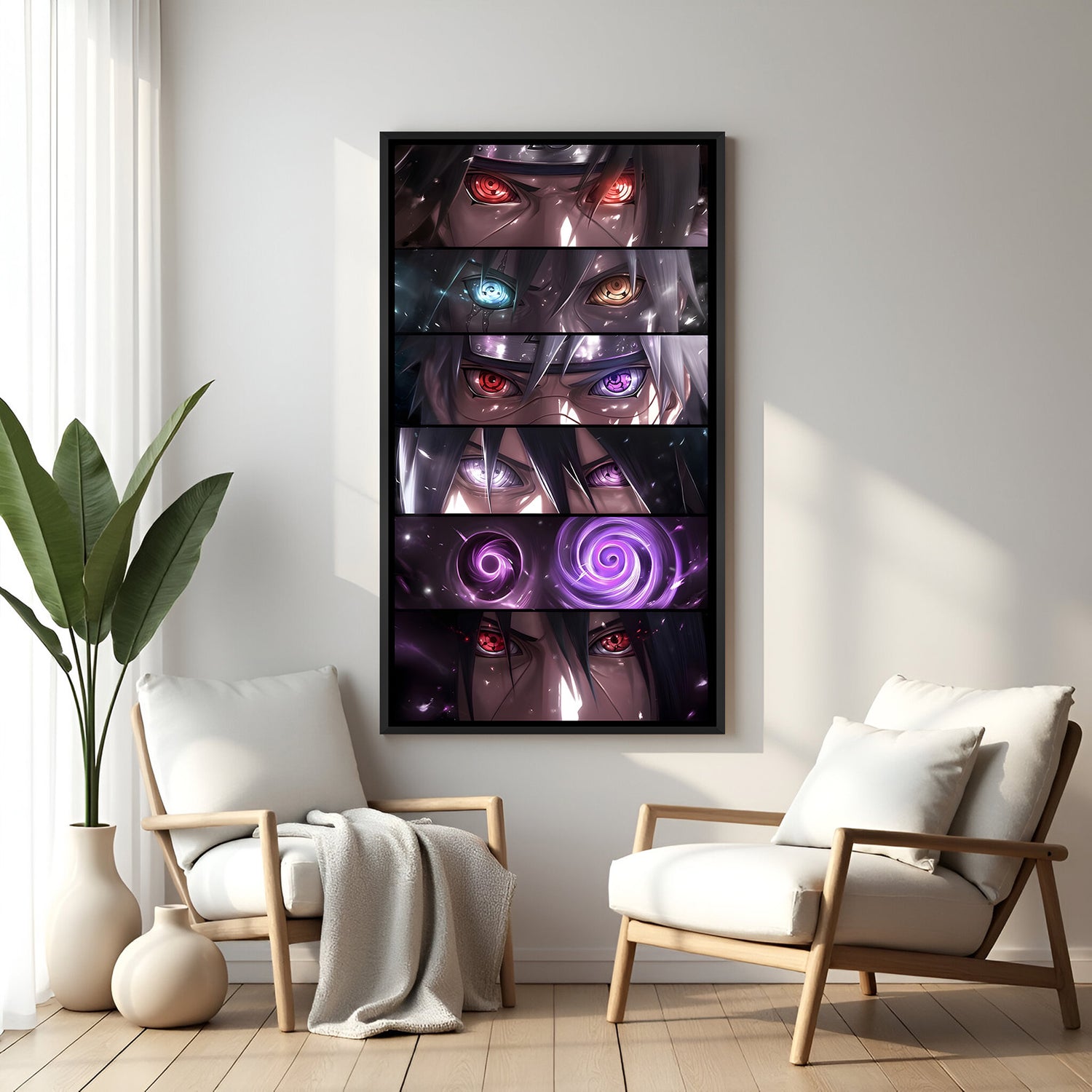 Naruto anime eyes collage canvas artwork in premium black floater frame
